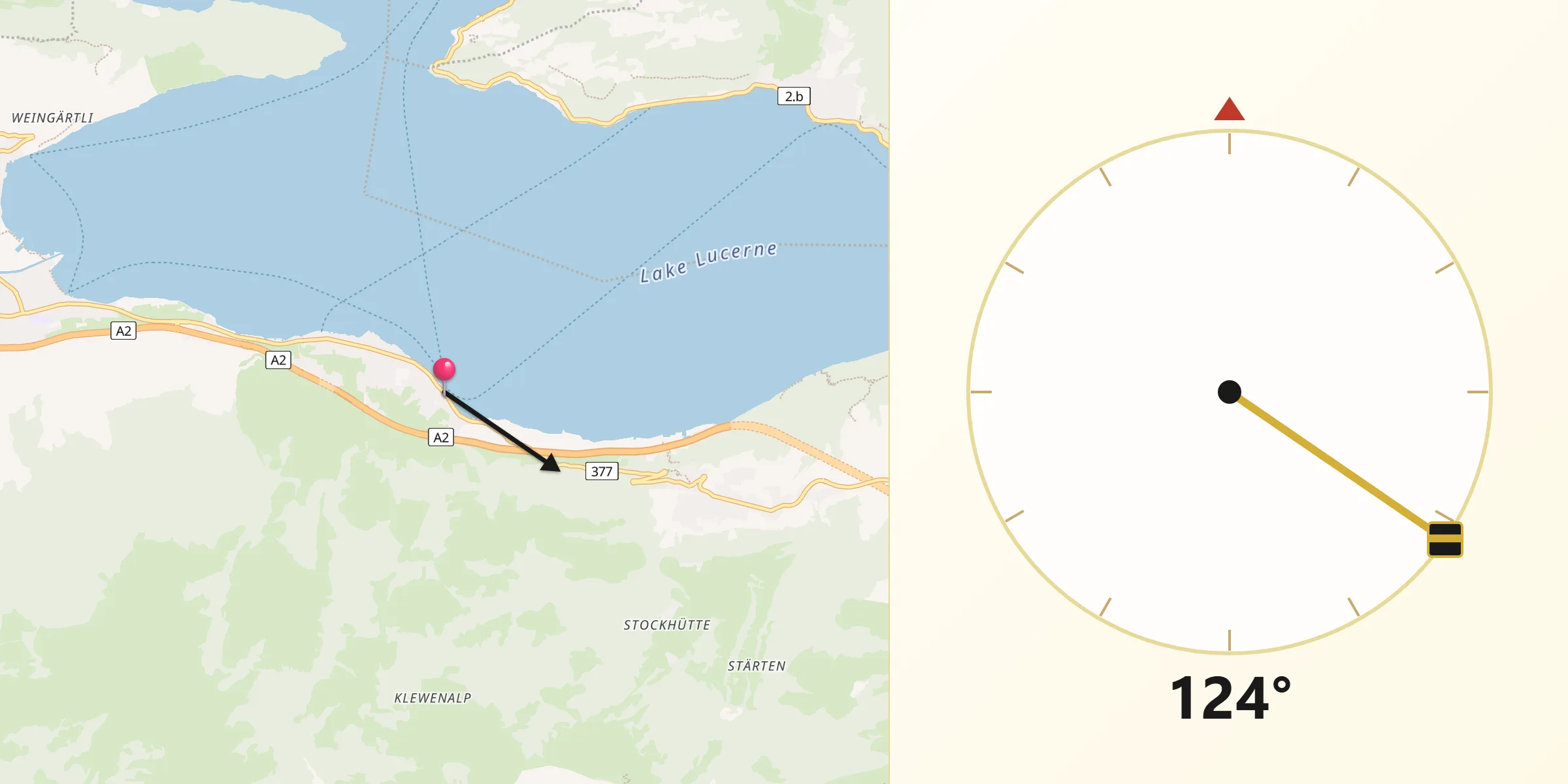 Direction vers la Qibla depuis Beckenried