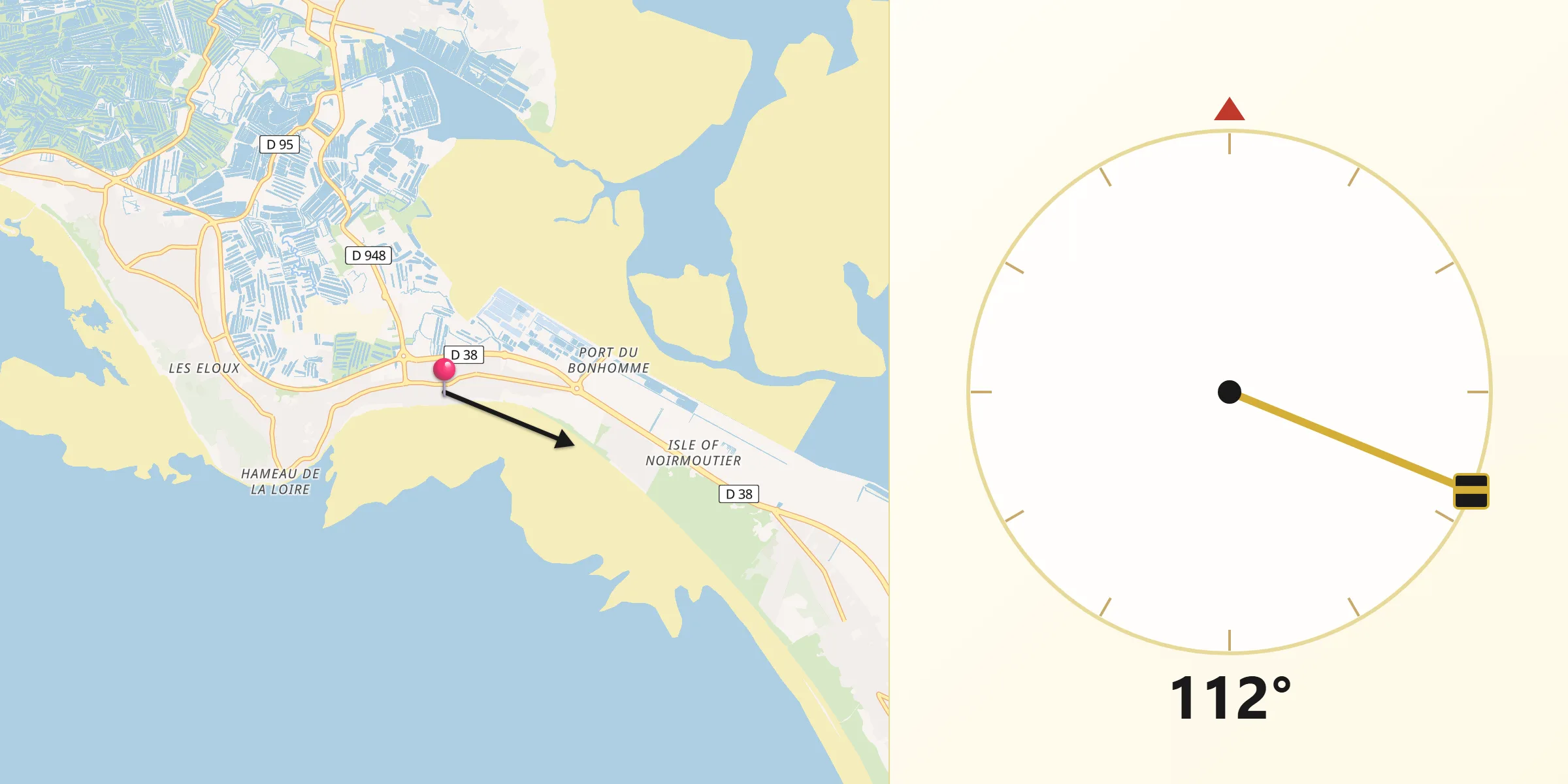 Direction vers la Qibla depuis La Guérinière