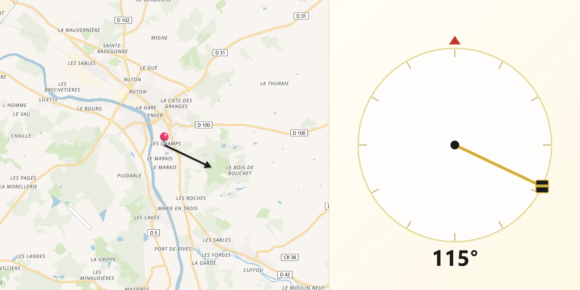 Direction vers la Qibla depuis Descartes