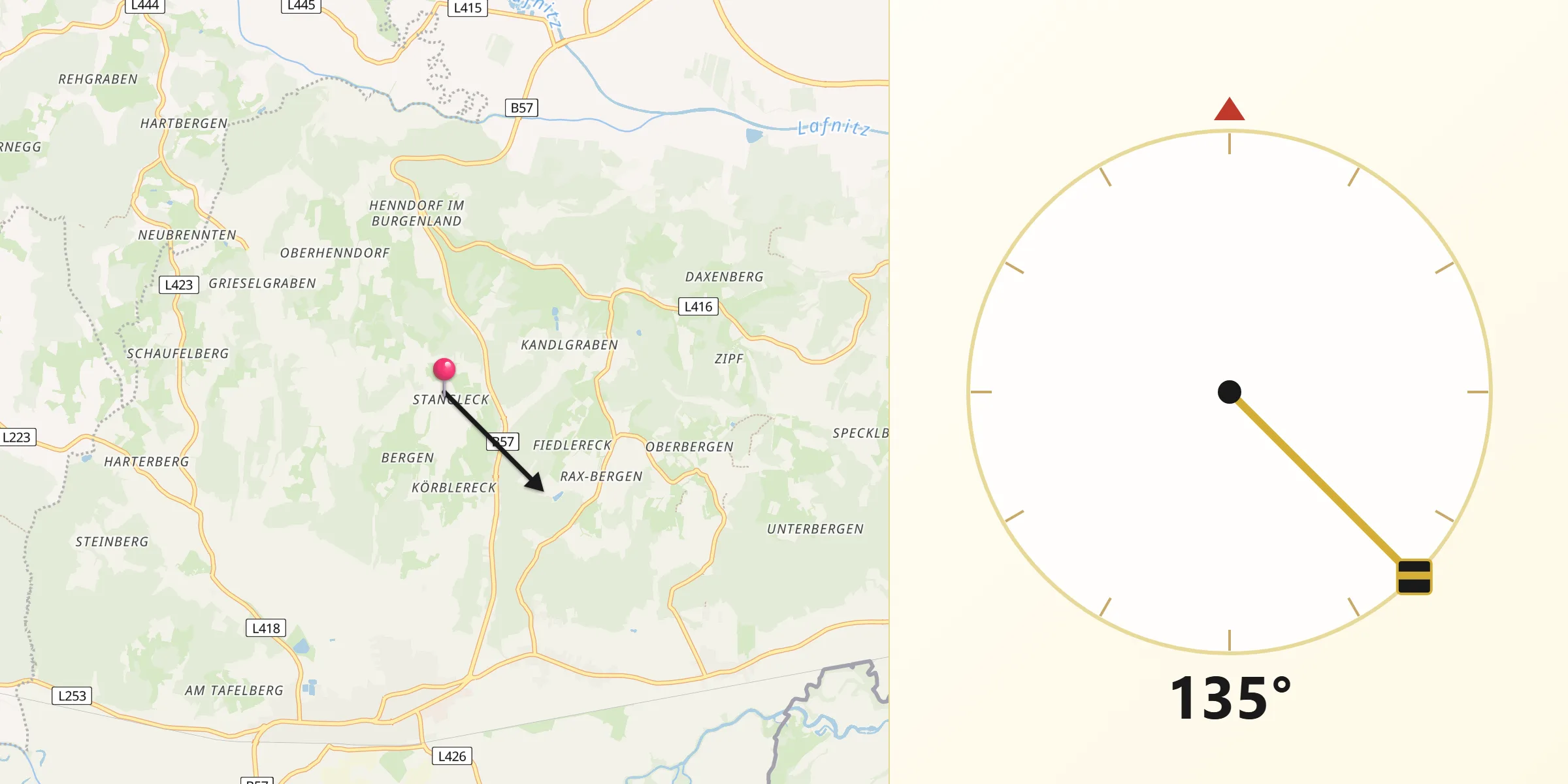 Qibla-Richtung von Politischer Bezirk Jennersdorf