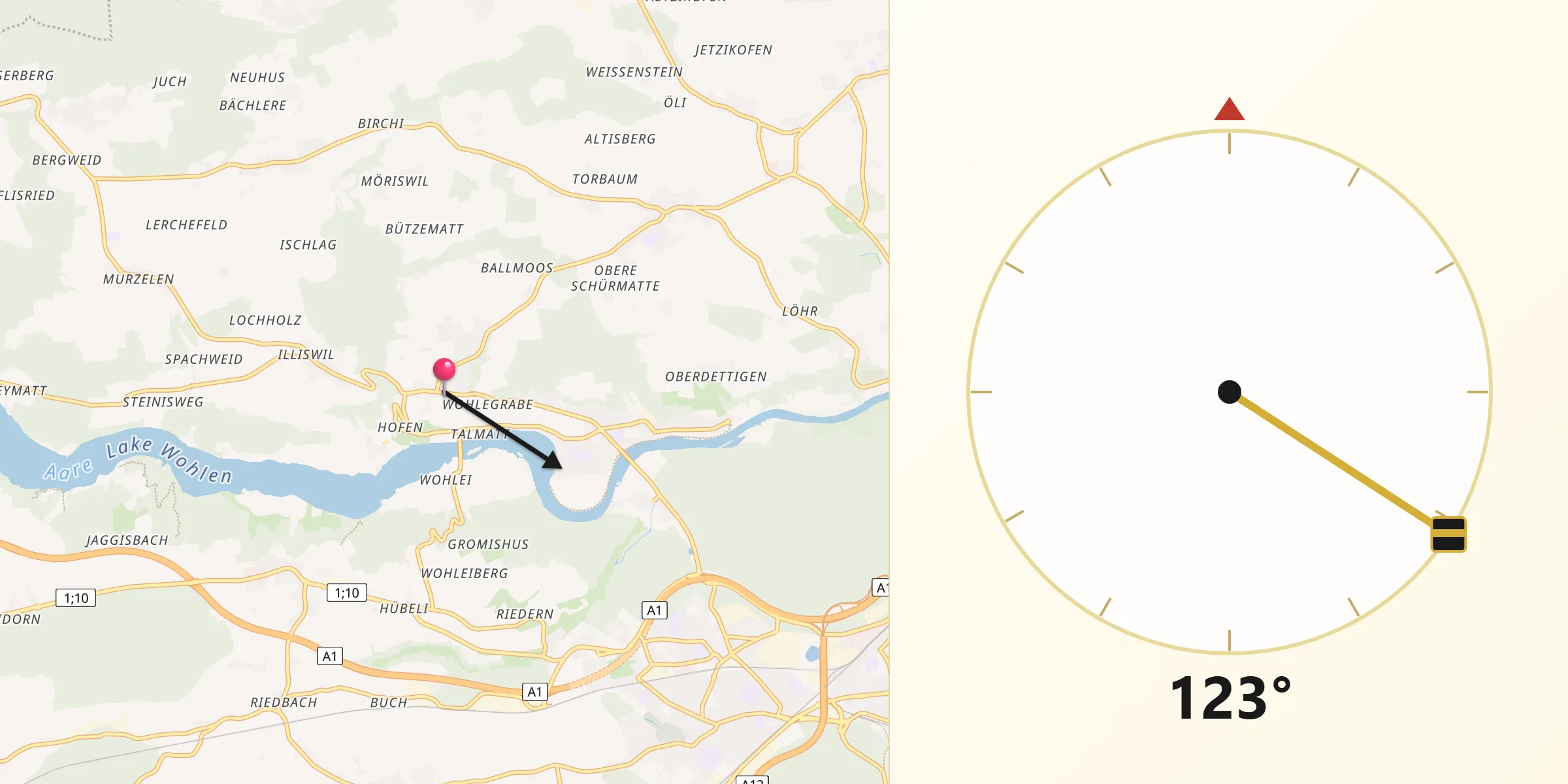 Direction vers la Qibla depuis Wohlen