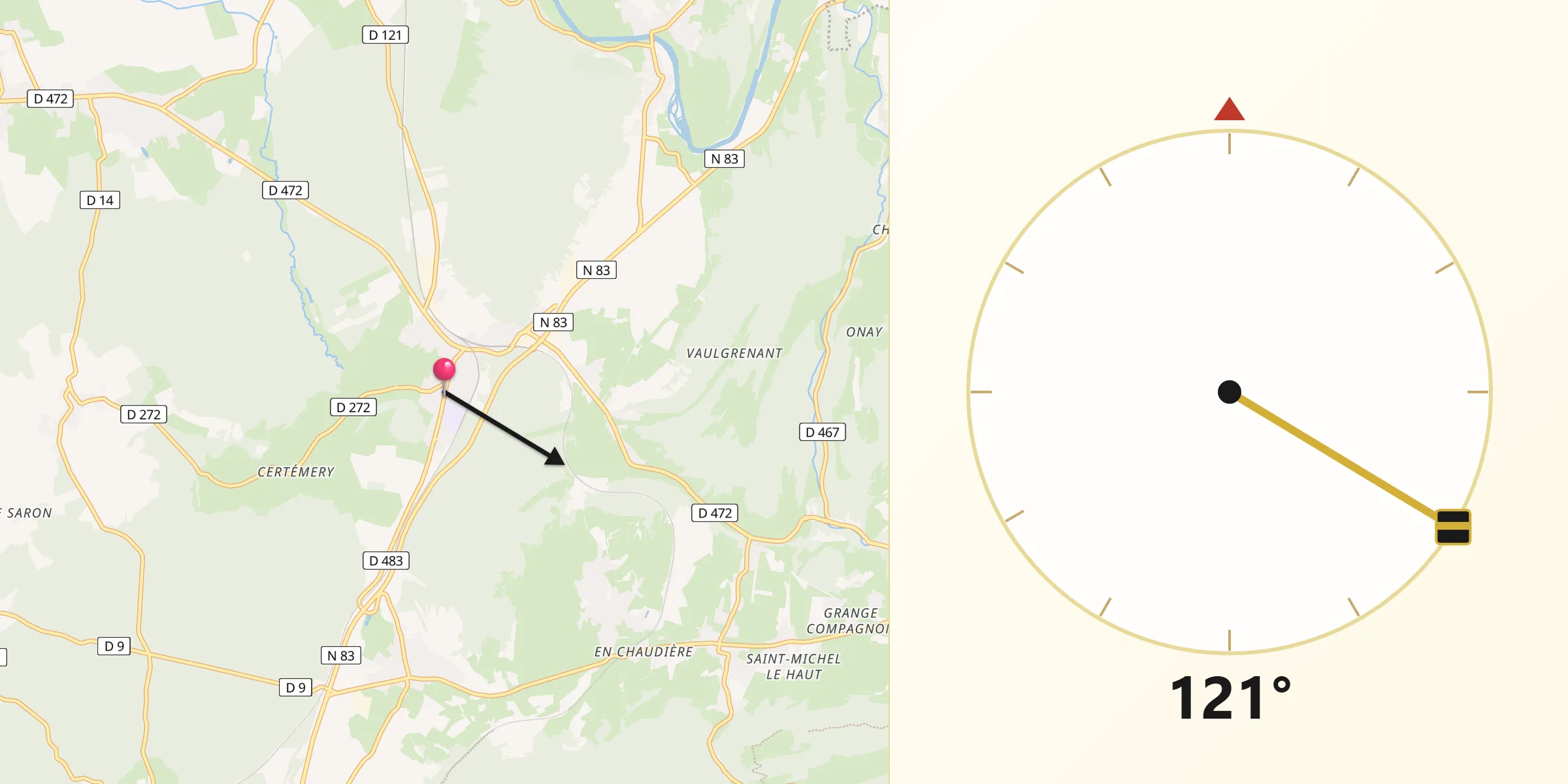 Direction vers la Qibla depuis Mouchard