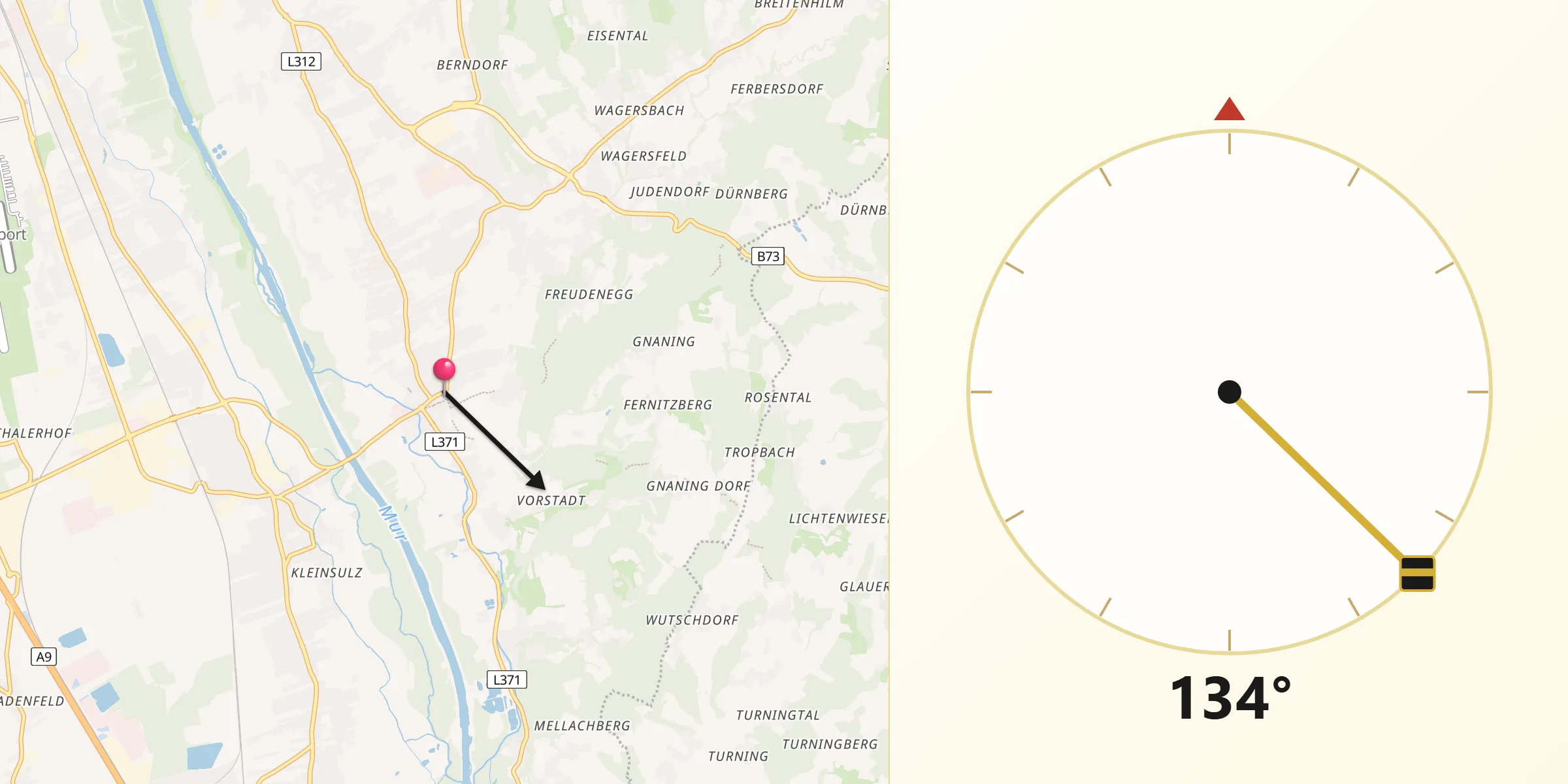 Qibla-Richtung von Fernitz