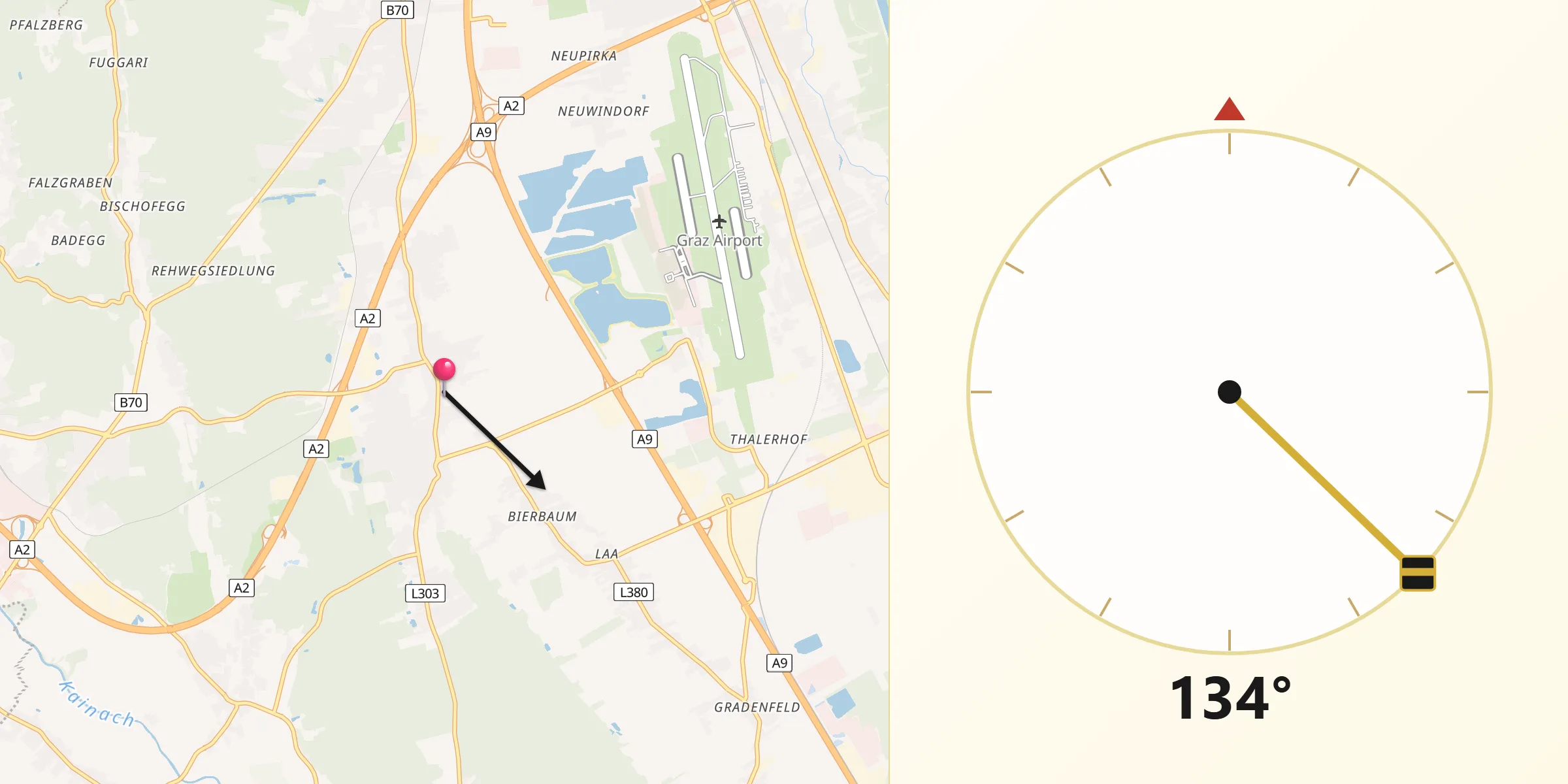 Qibla-Richtung von Oberpremstätten