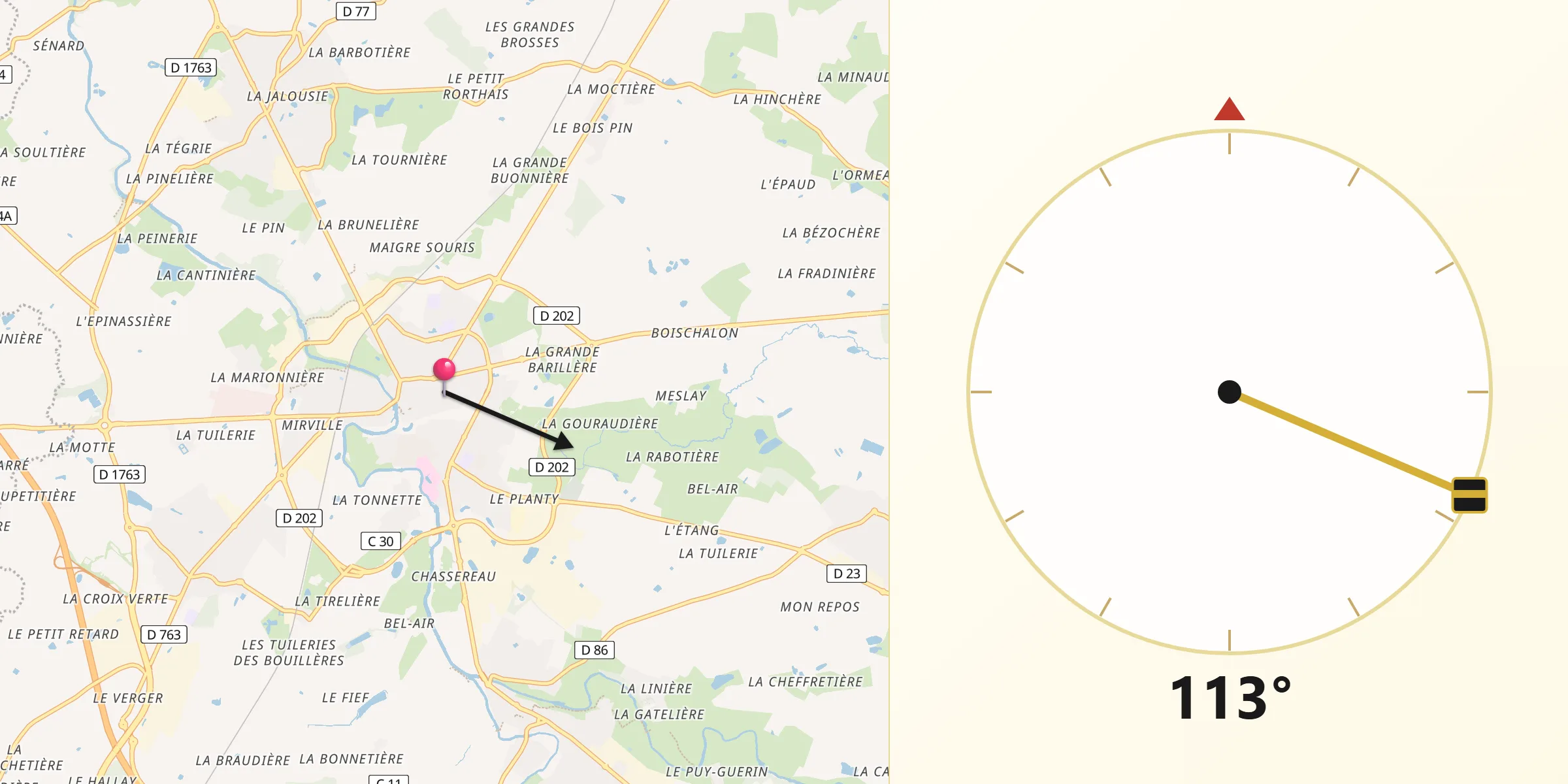 Direction vers la Qibla depuis Montaigu