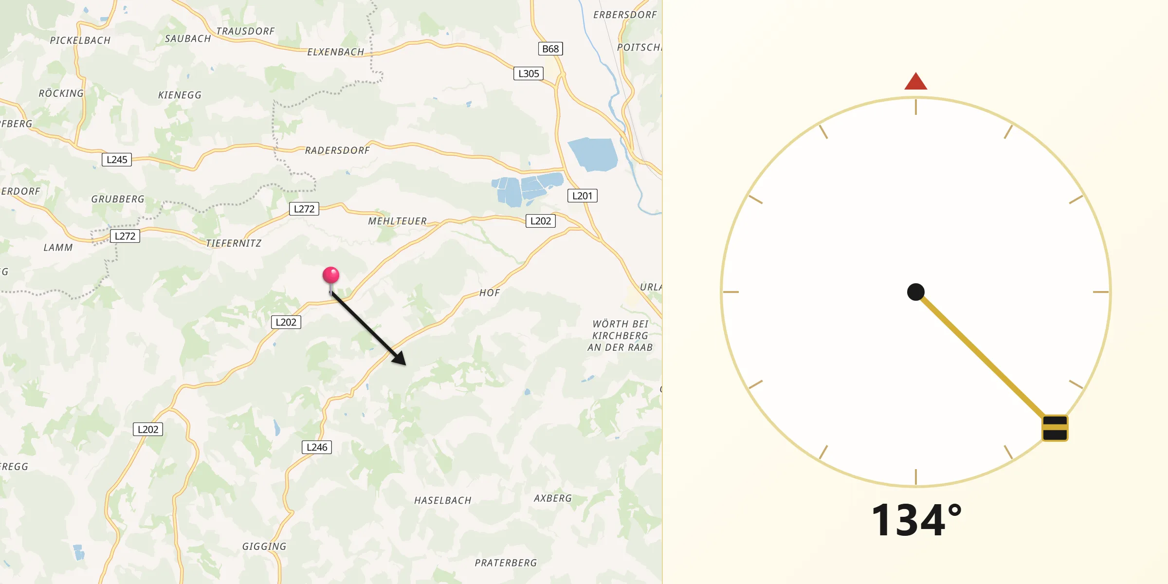 Qibla-Richtung von Oberdorf am Hochegg
