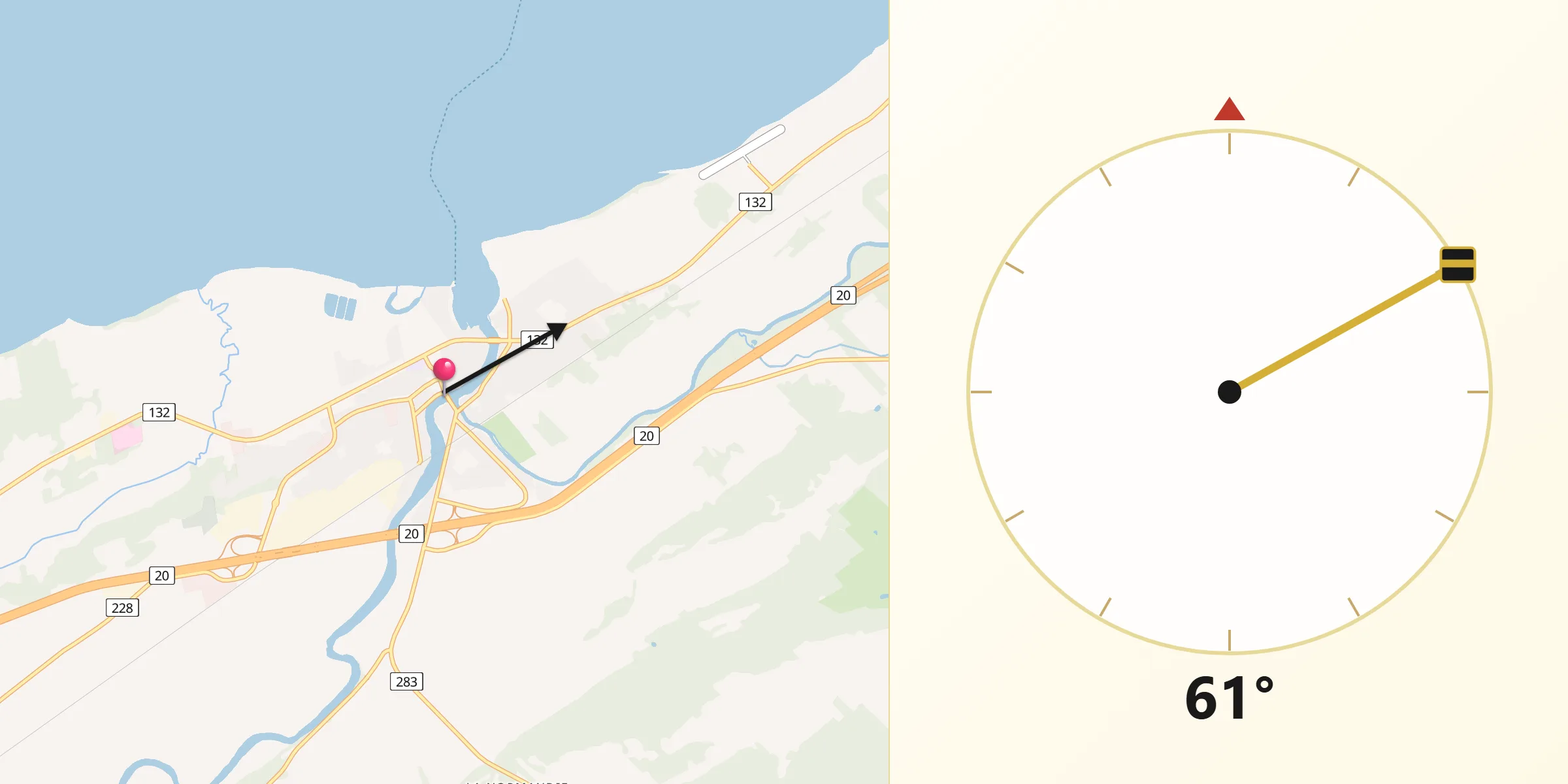 Qibla Direction from Montmagny