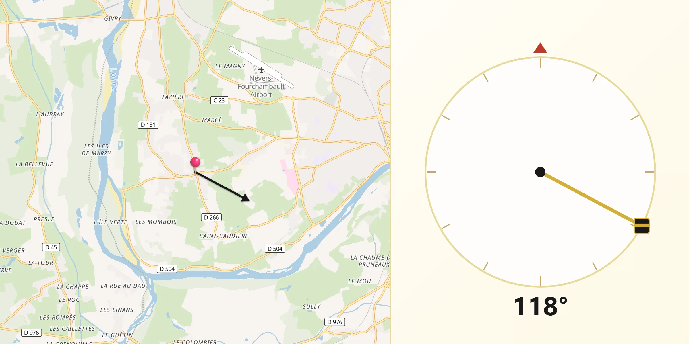 Direction vers la Qibla depuis Marzy