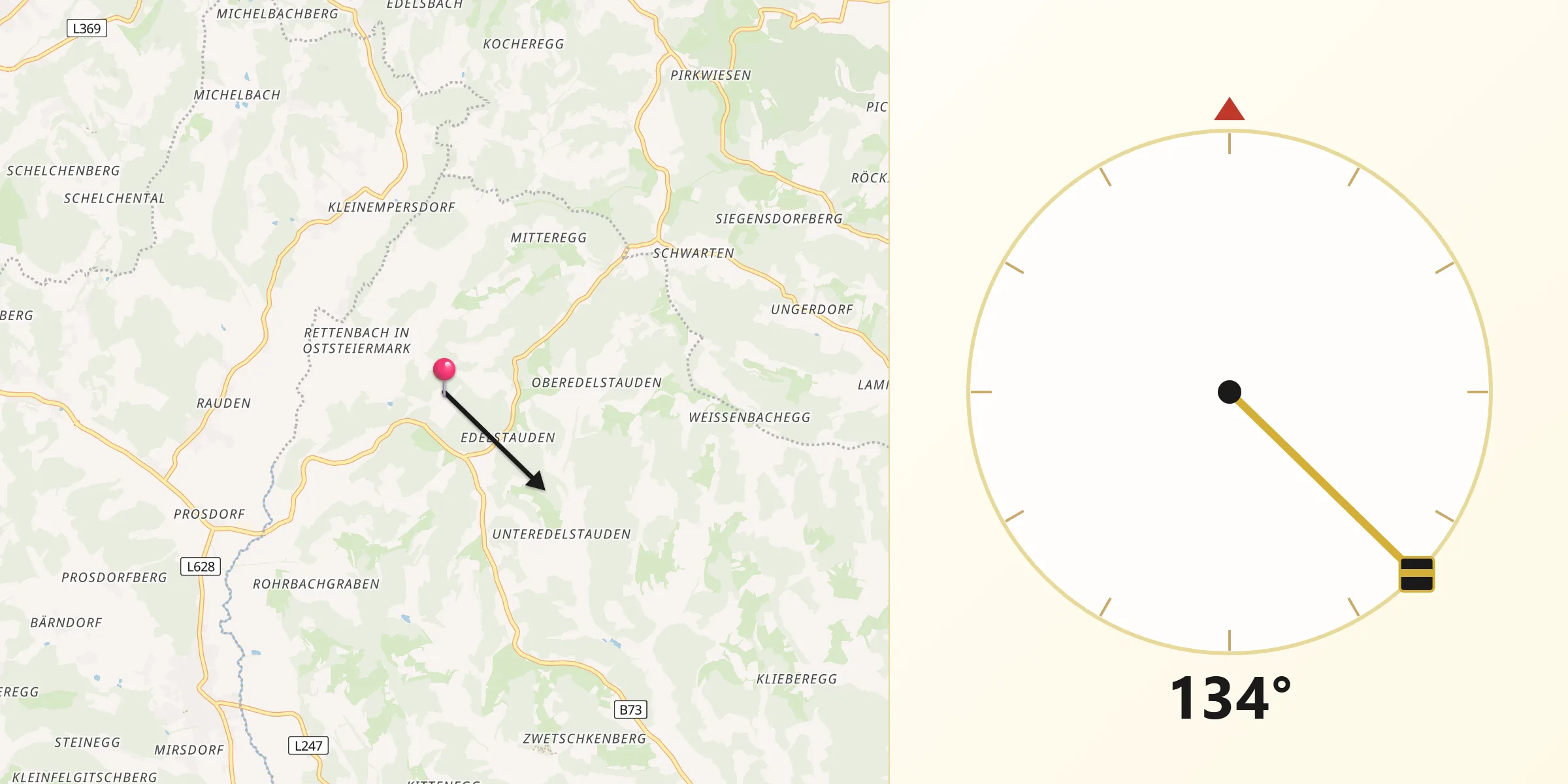 Qibla-Richtung von Edelstauden