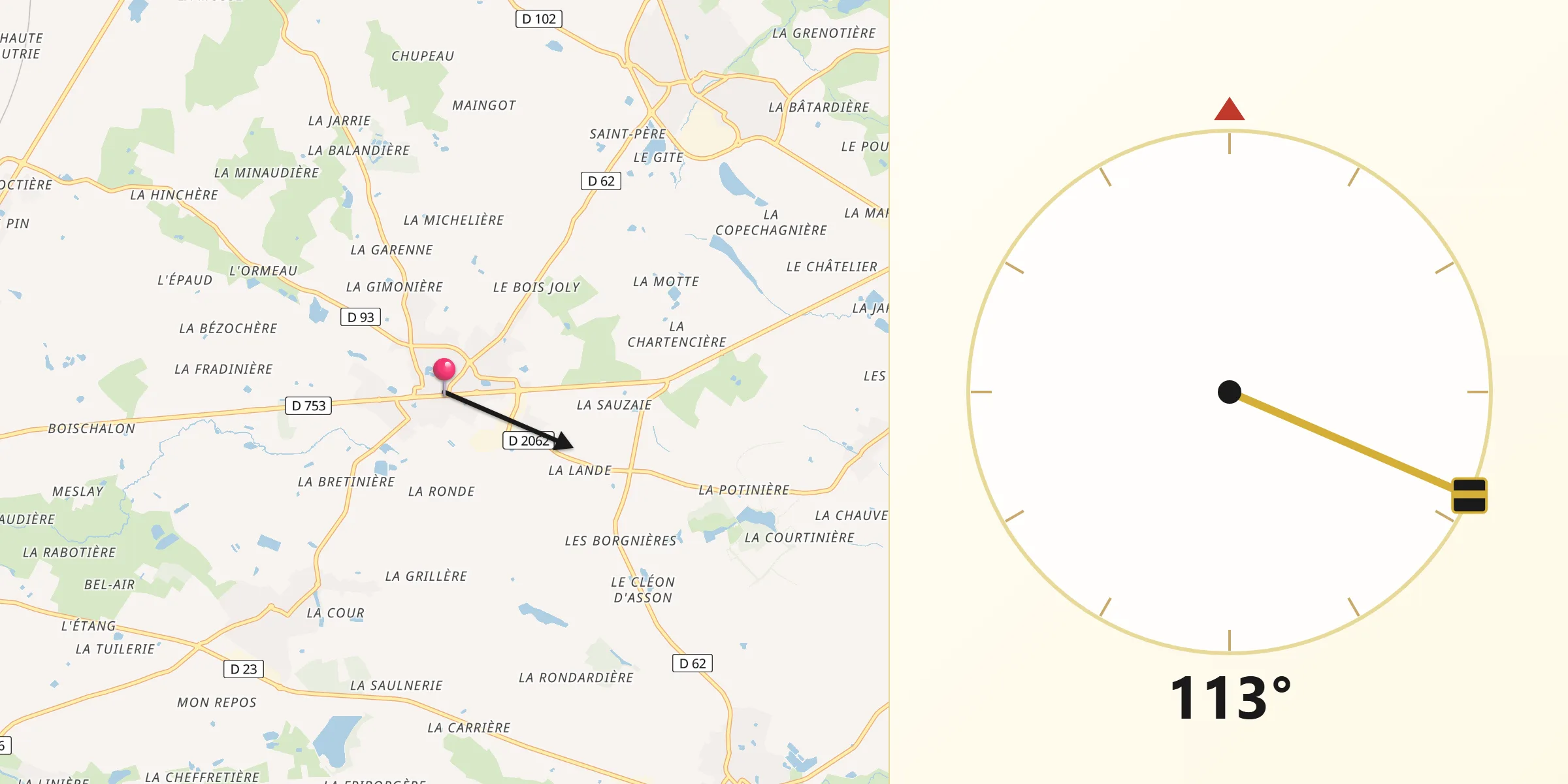 Direction vers la Qibla depuis Treize-Septiers
