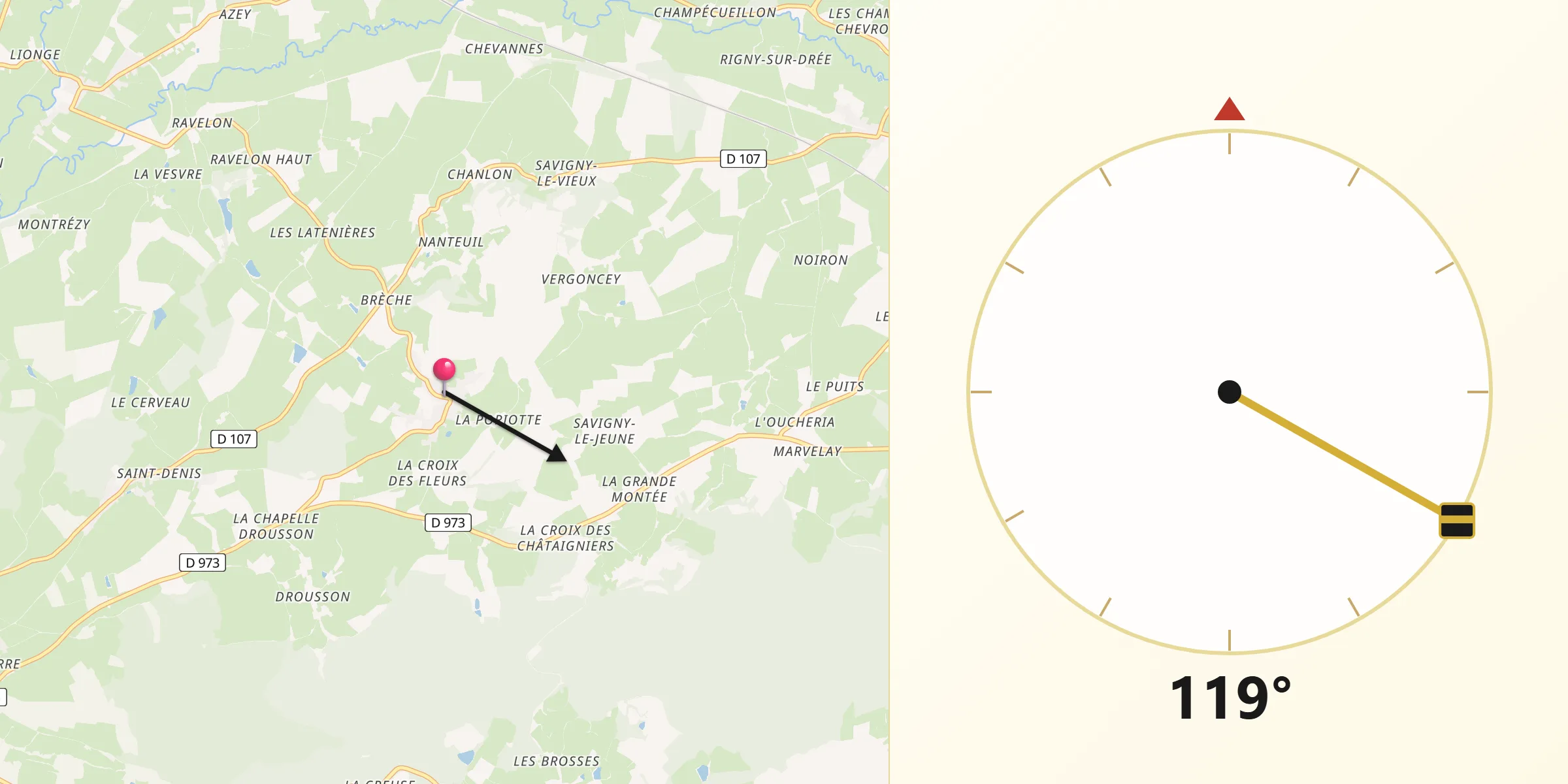Direction vers la Qibla depuis Curgy