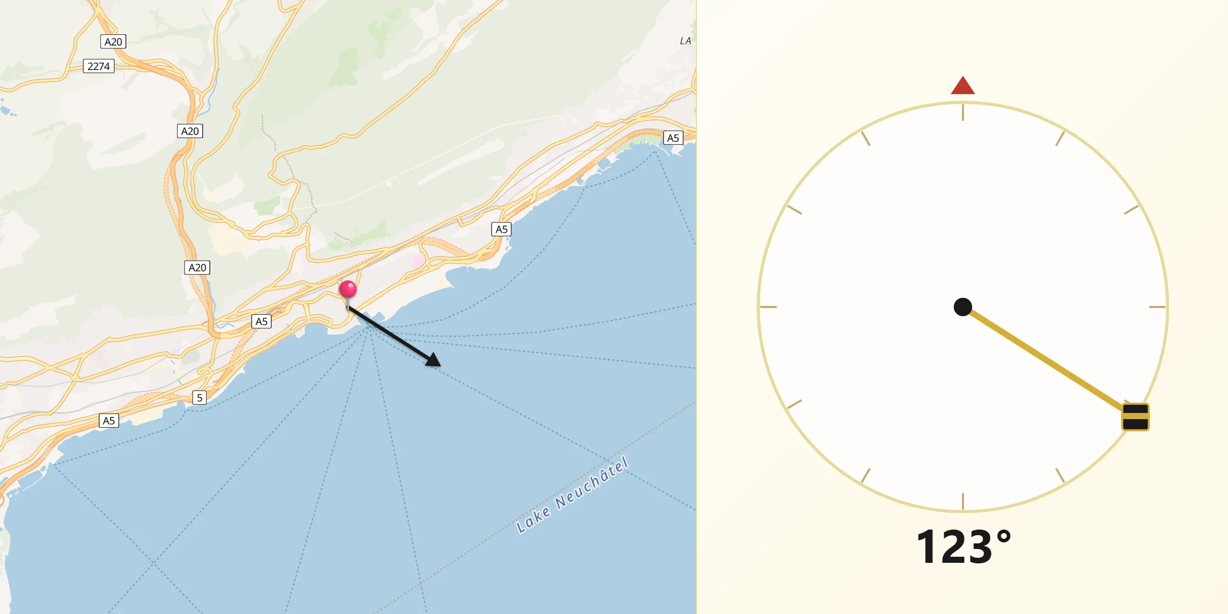 Direzione della Qibla da Neuchâtel