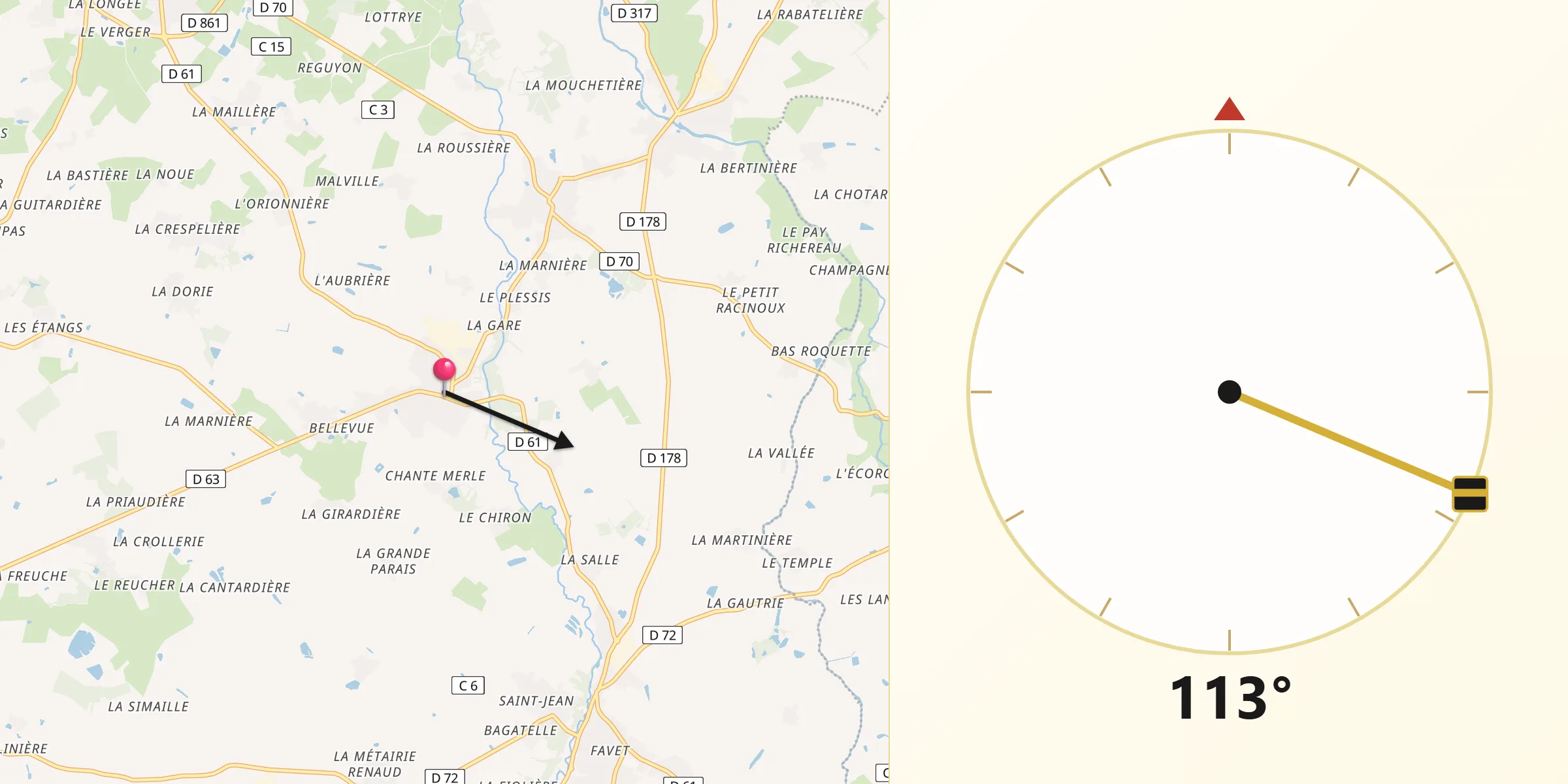 Direction vers la Qibla depuis La Limouzinière
