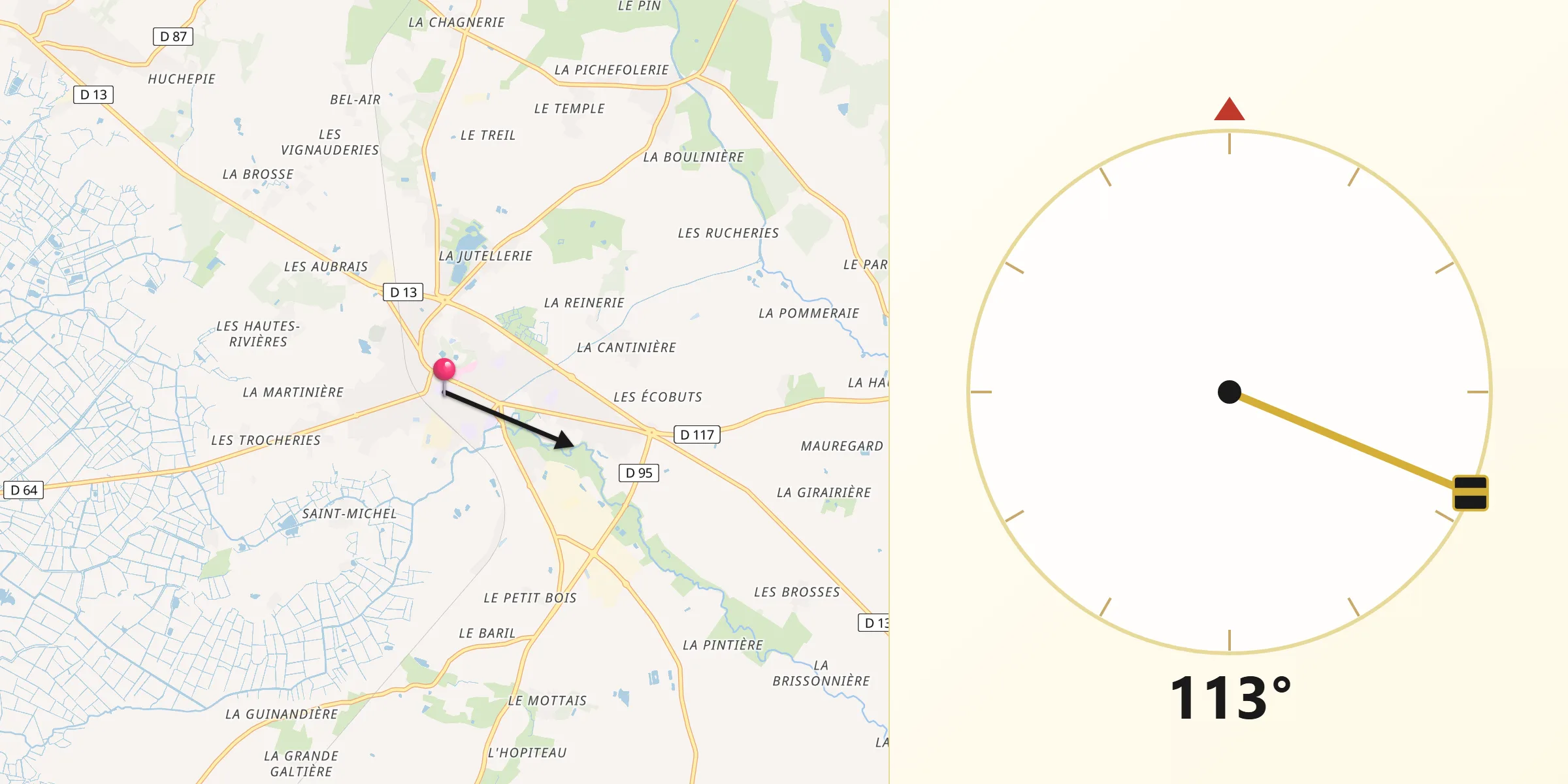 Direction vers la Qibla depuis Machecoul