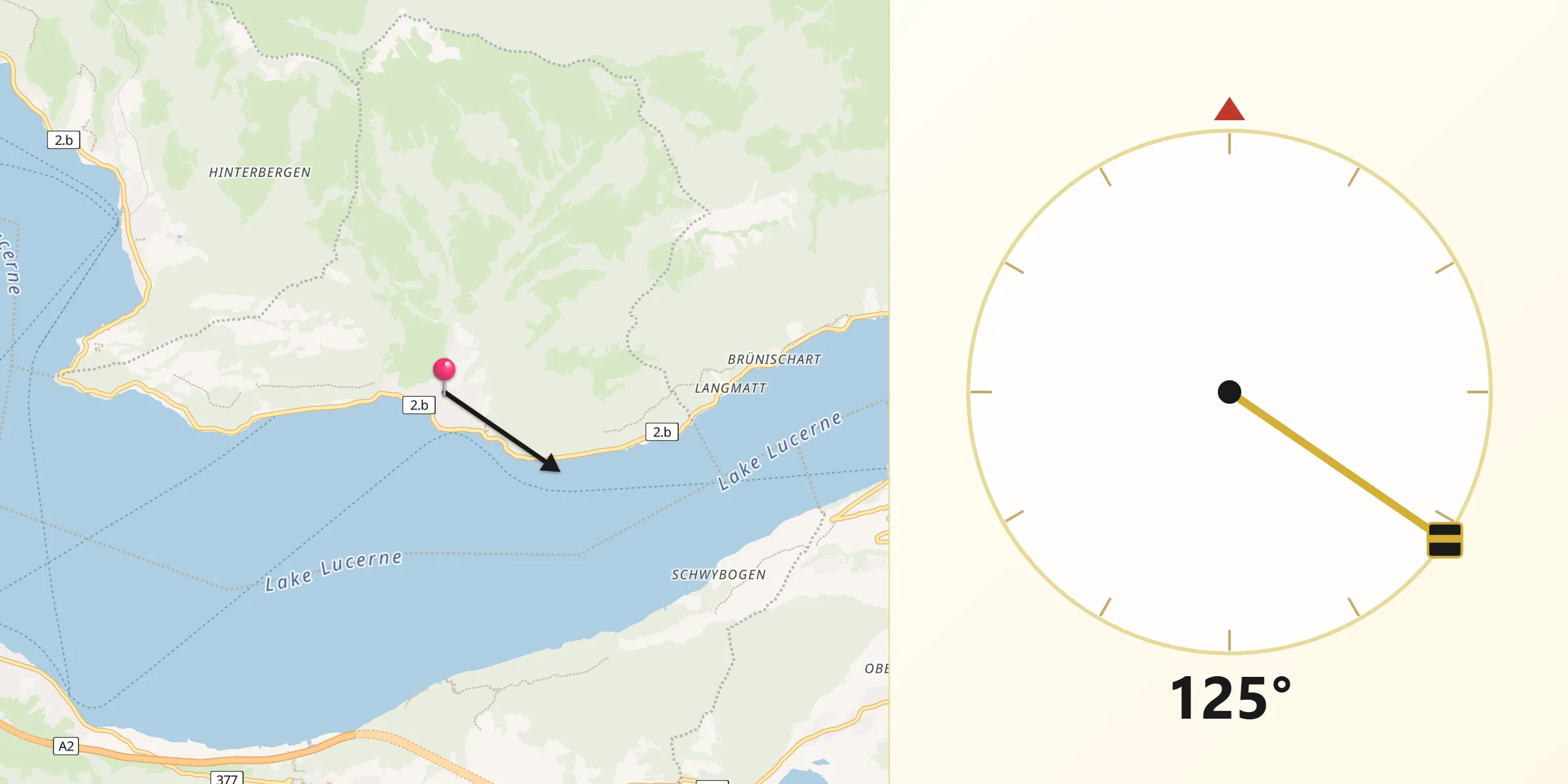 Direction vers la Qibla depuis Gersau