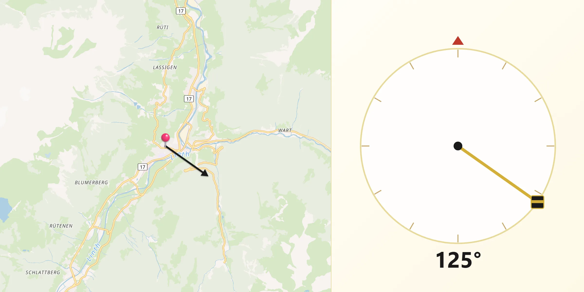 Direction vers la Qibla depuis Schwanden
