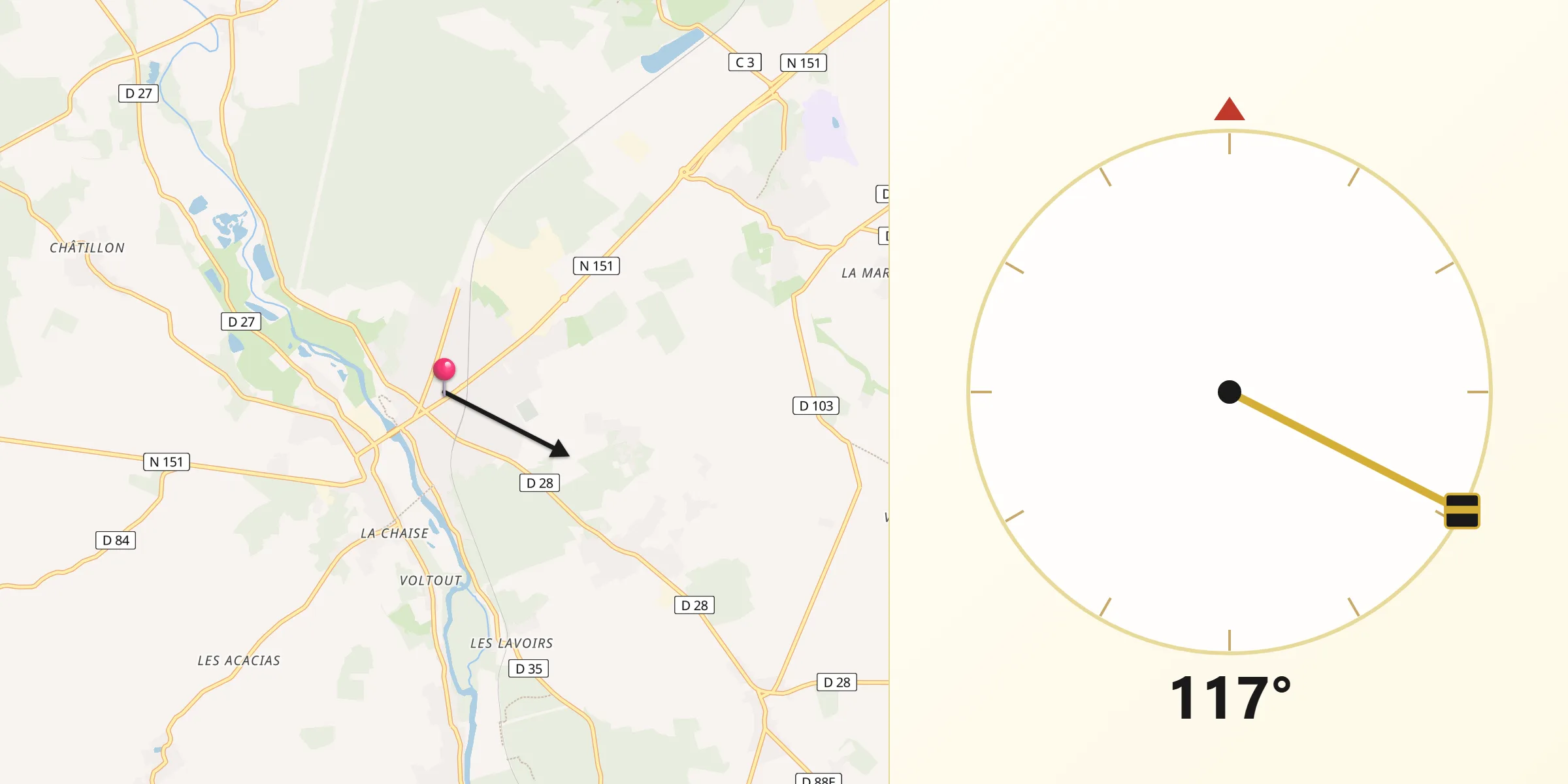 Direction vers la Qibla depuis Saint-Florent-sur-Cher