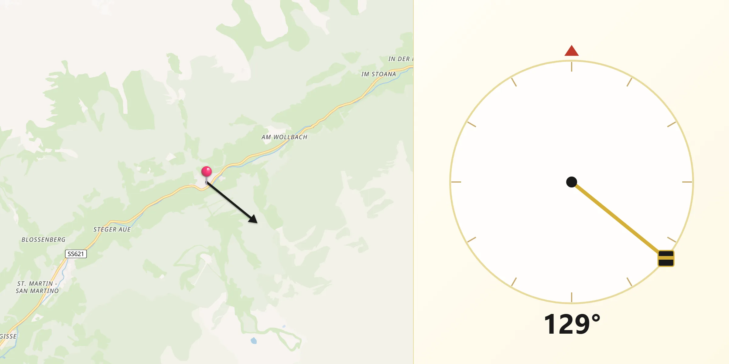 Direzione della Qibla da Cadipietra