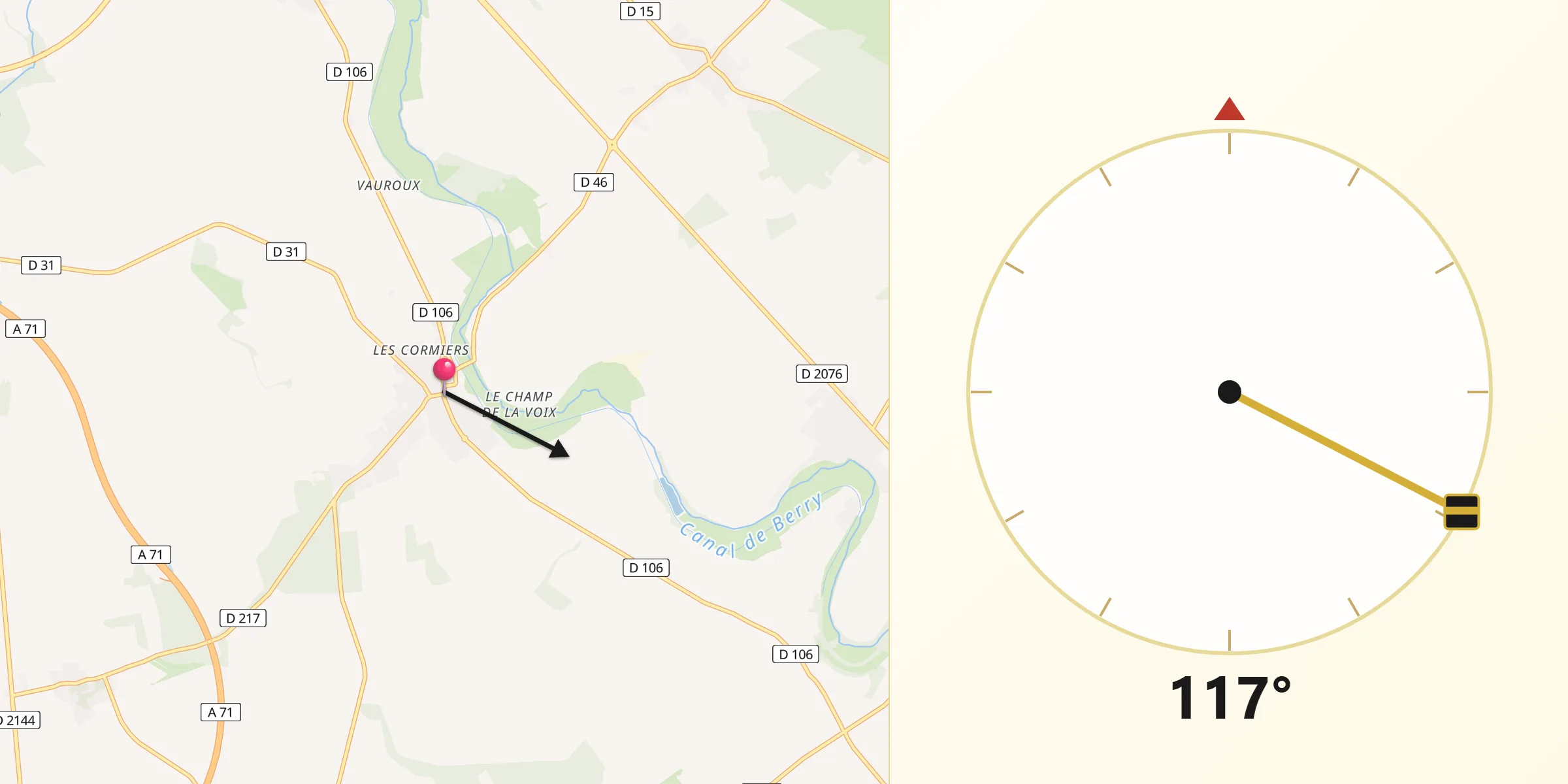 Direction vers la Qibla depuis Plaimpied-Givaudins