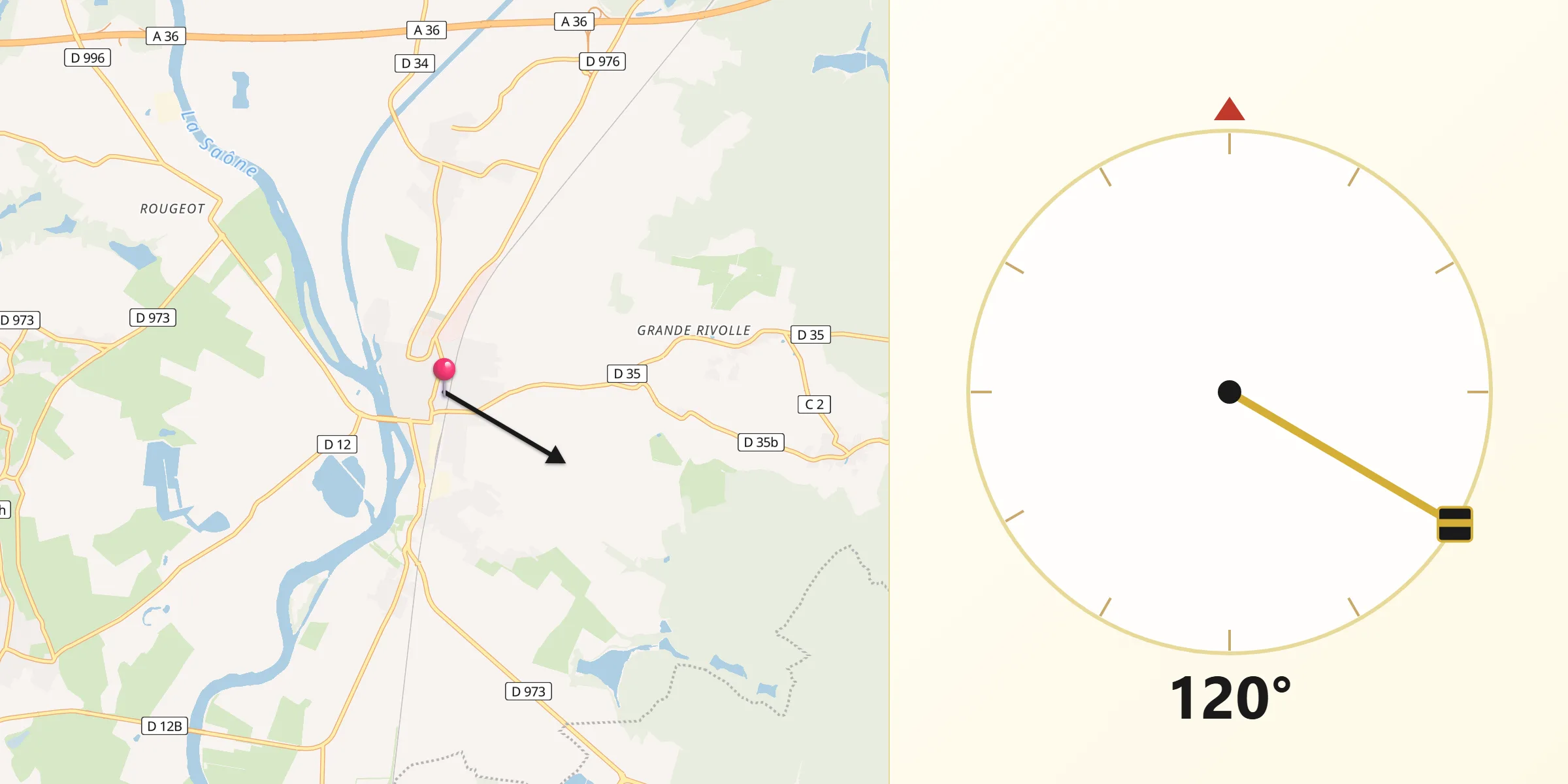 Direction vers la Qibla depuis Seurre