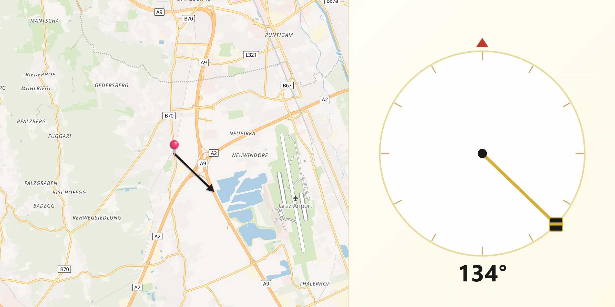 Qibla-Richtung von Seiersberg