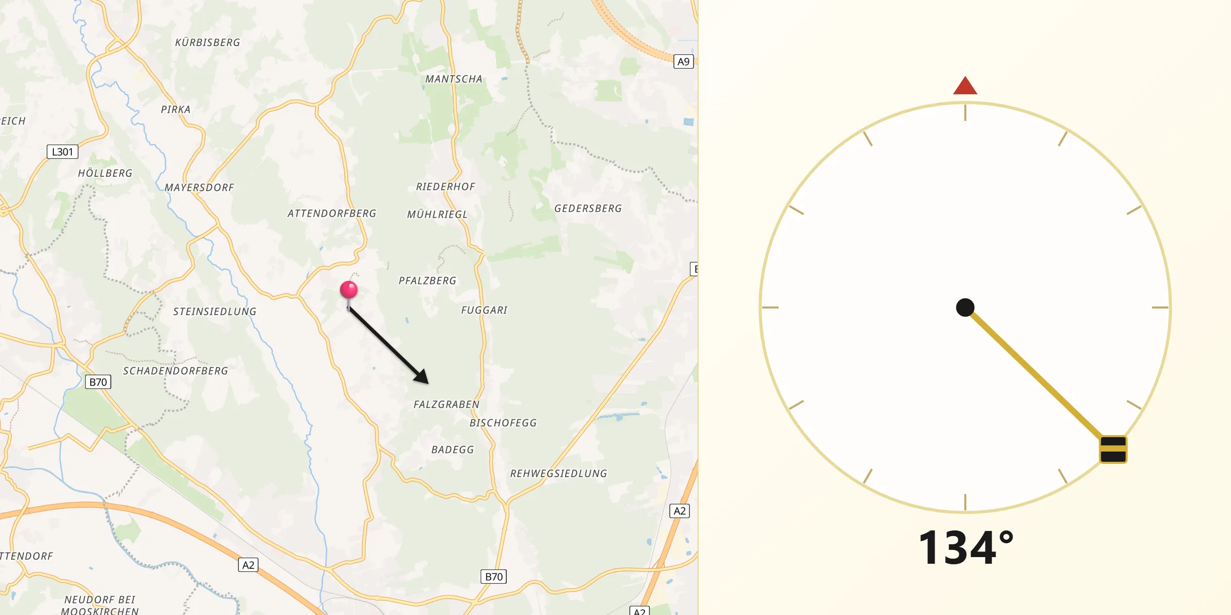 Qibla-Richtung von Attendorf