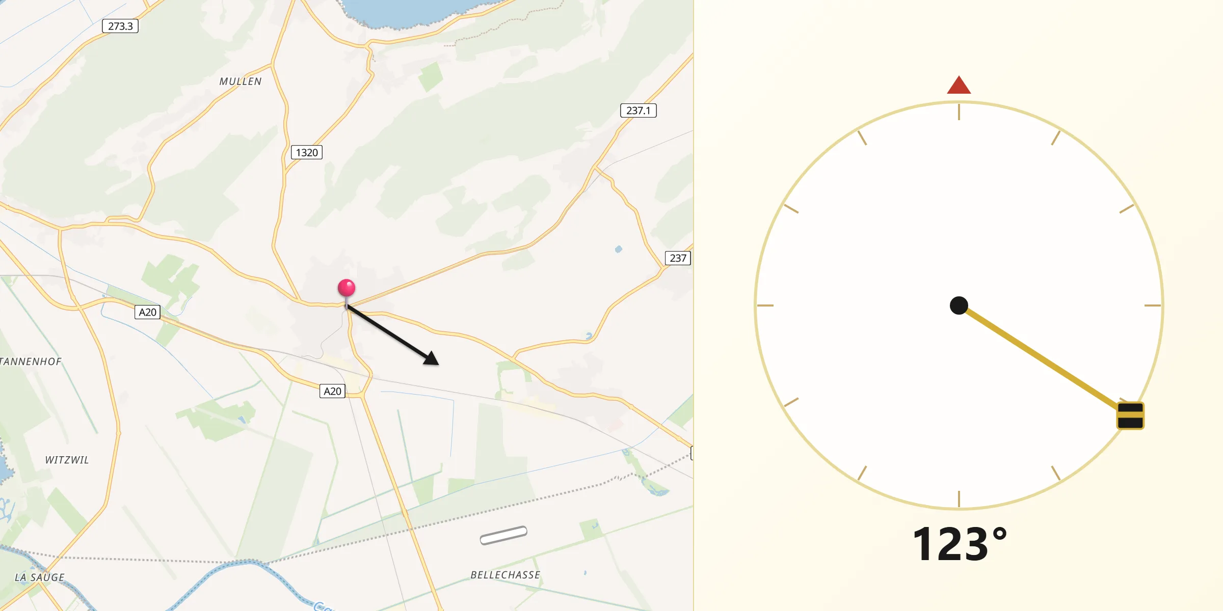 Direction vers la Qibla depuis Ins