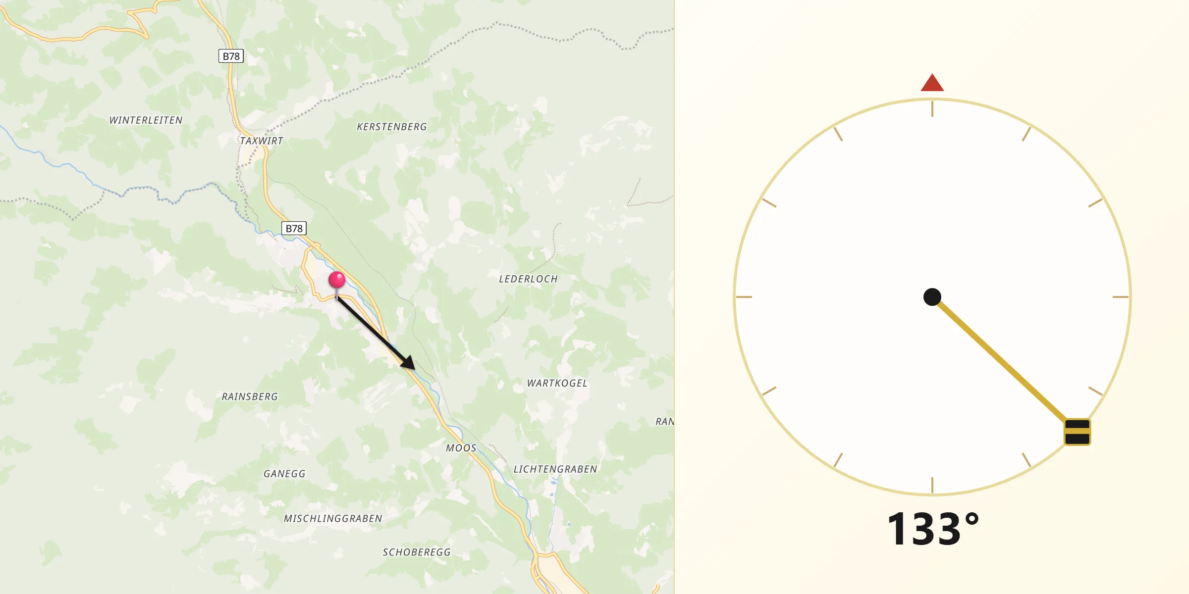 Qibla-Richtung von Reichenfels