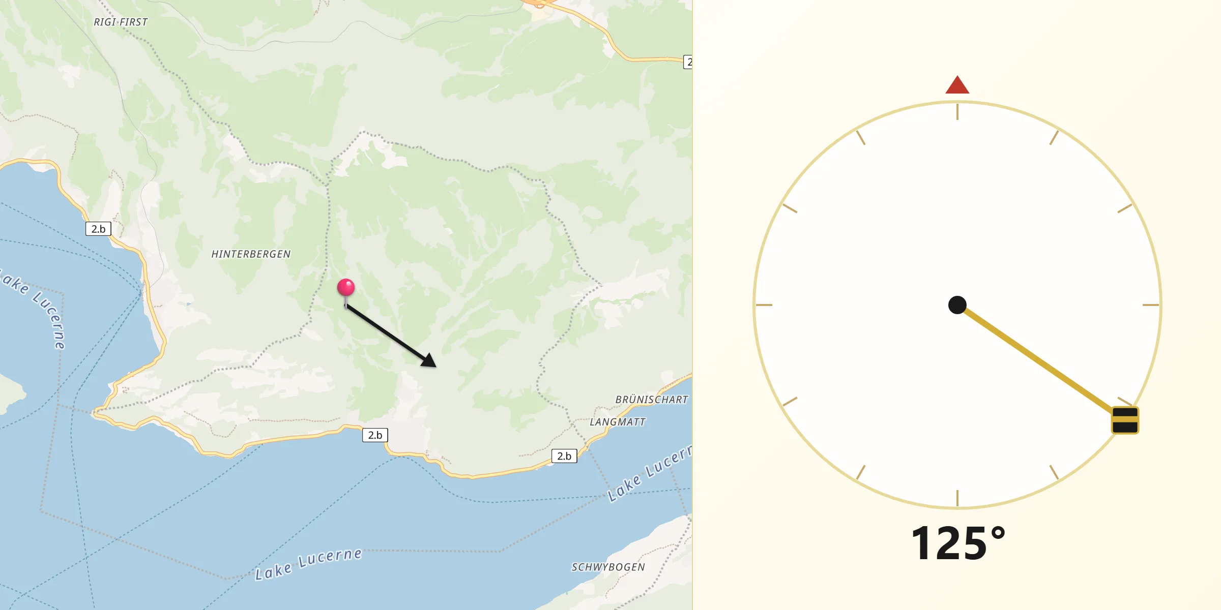 Direction vers la Qibla depuis Bezirk Gersau