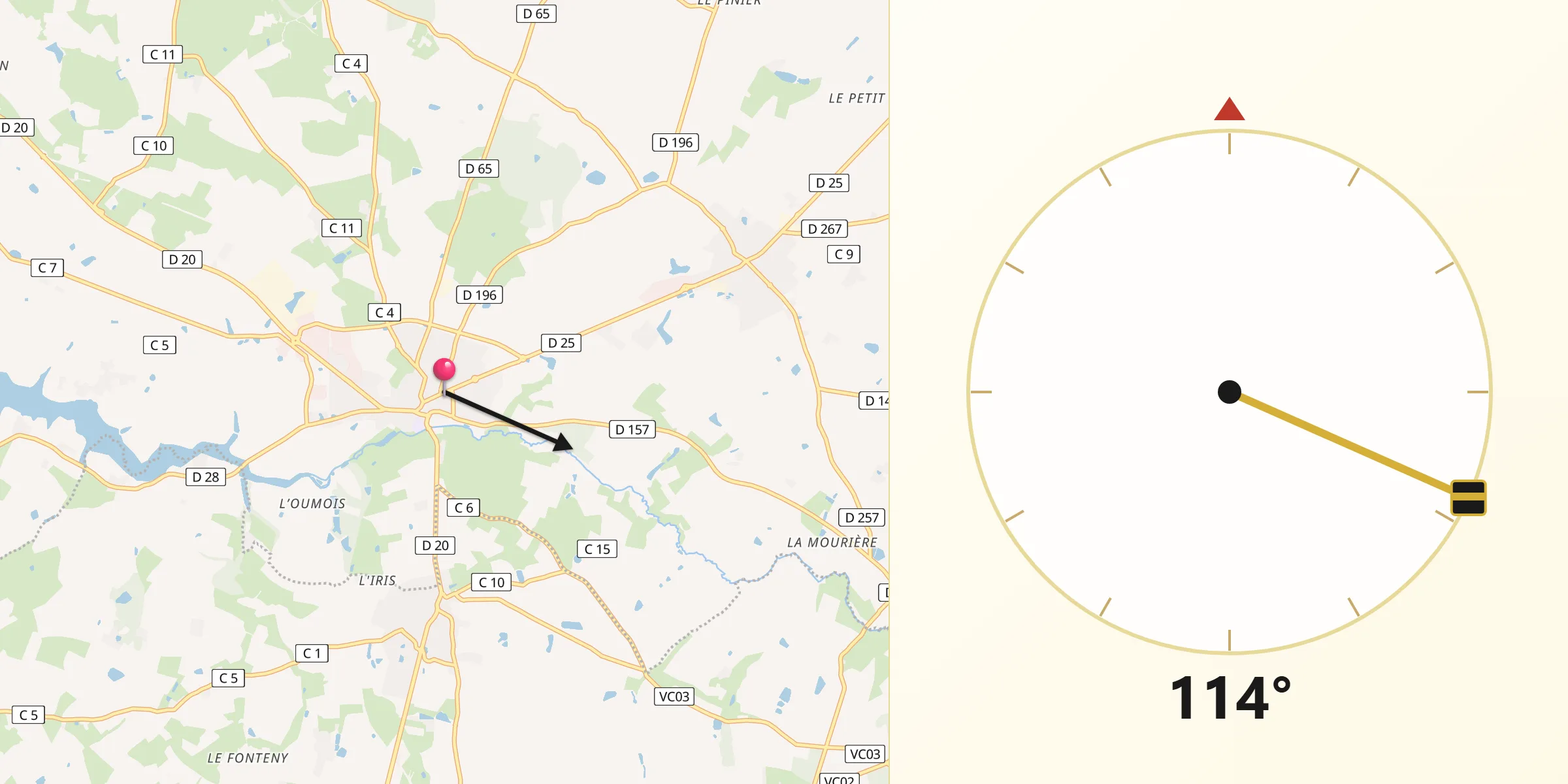Direction vers la Qibla depuis Maulévrier