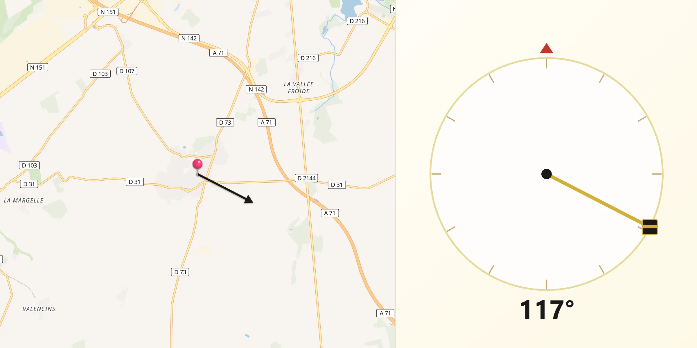 Direction vers la Qibla depuis Trouy