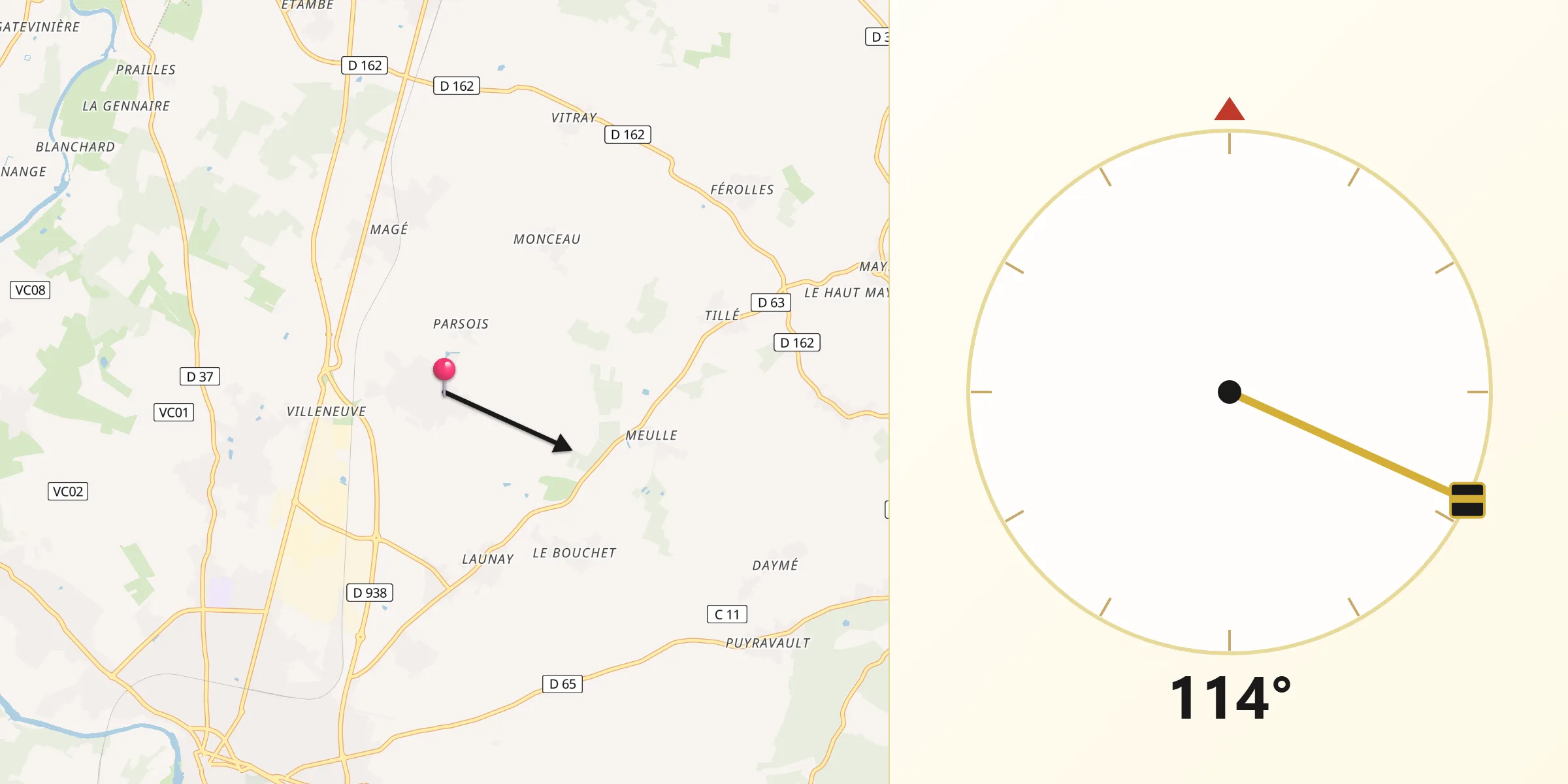Direction vers la Qibla depuis Louzy