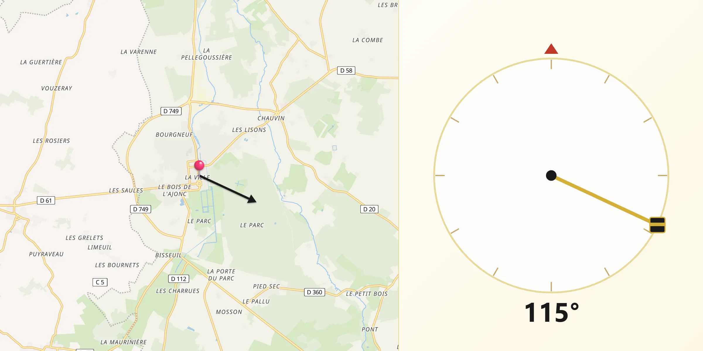 Direction vers la Qibla depuis Richelieu
