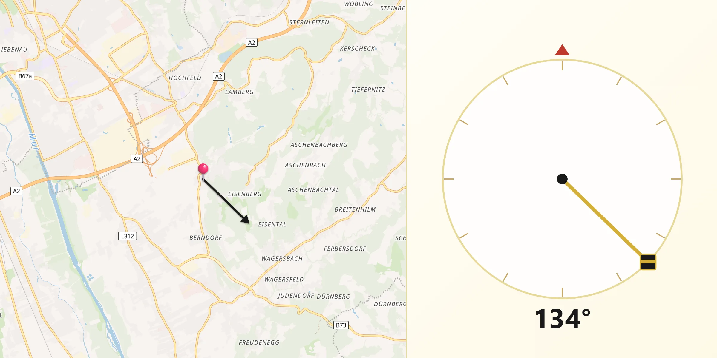 Qibla-Richtung von Grambach