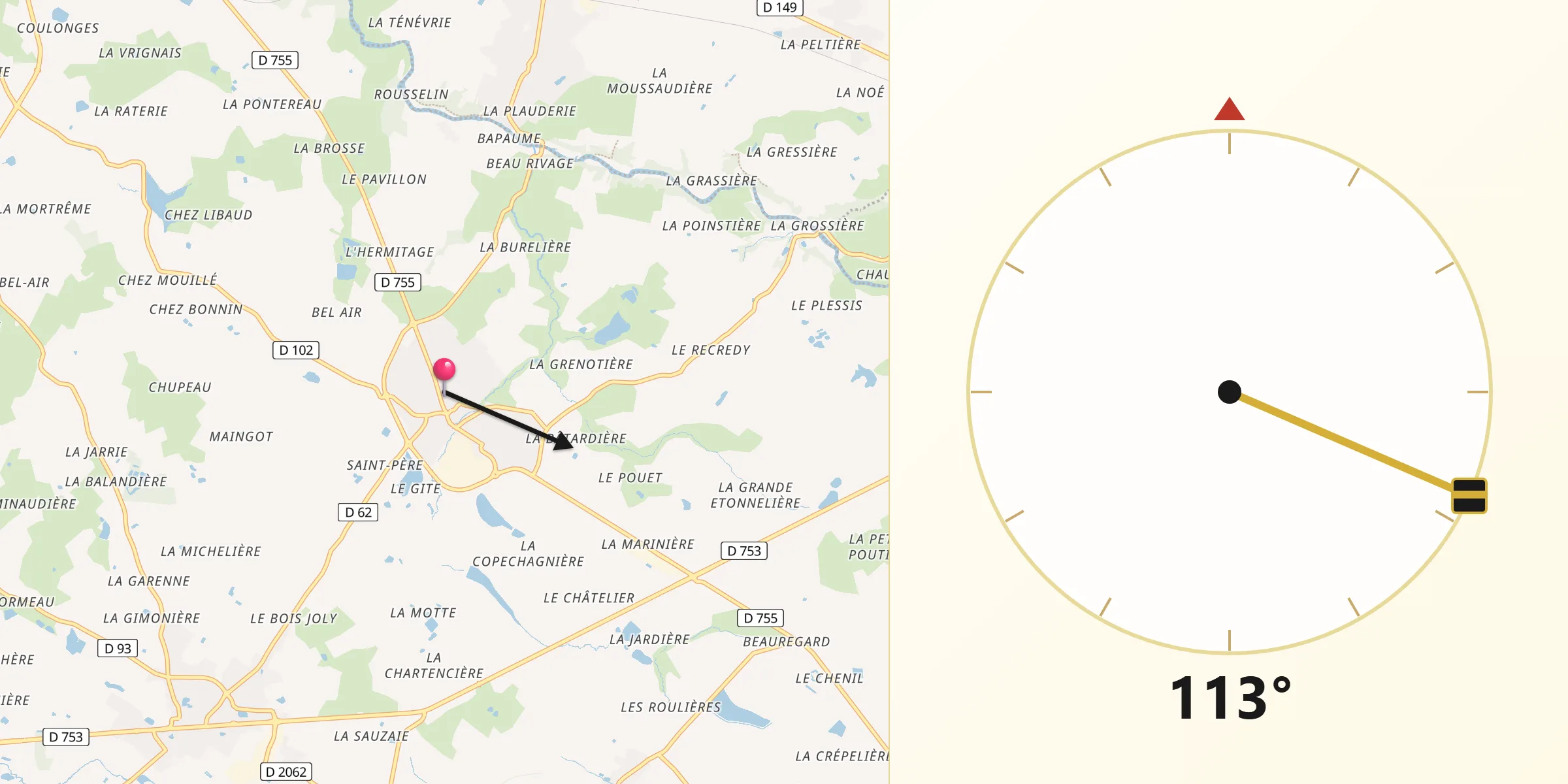 Direction vers la Qibla depuis La Bruffière