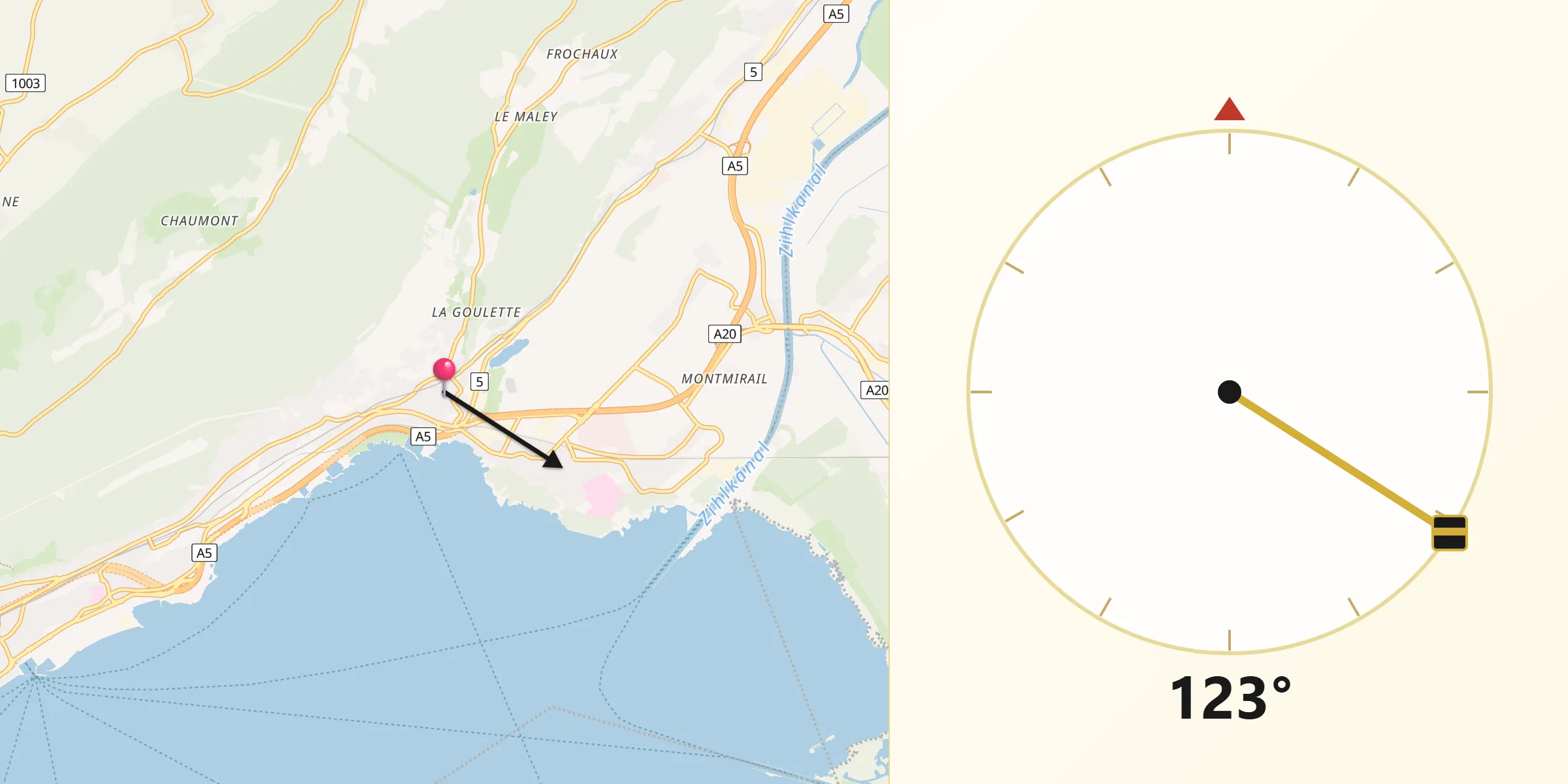 Direction vers la Qibla depuis Saint-Blaise