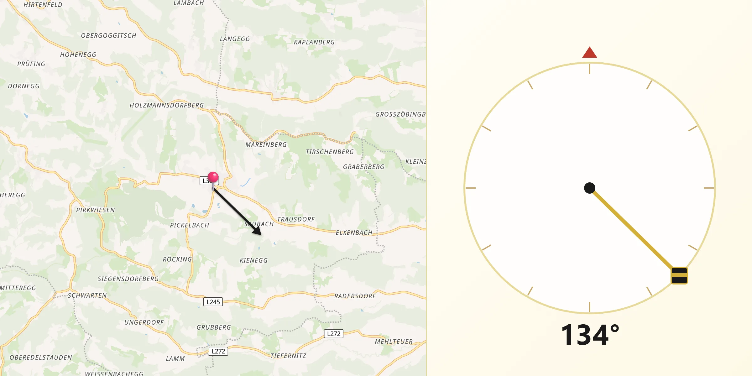 Qibla-Richtung von Sankt Marein bei Graz
