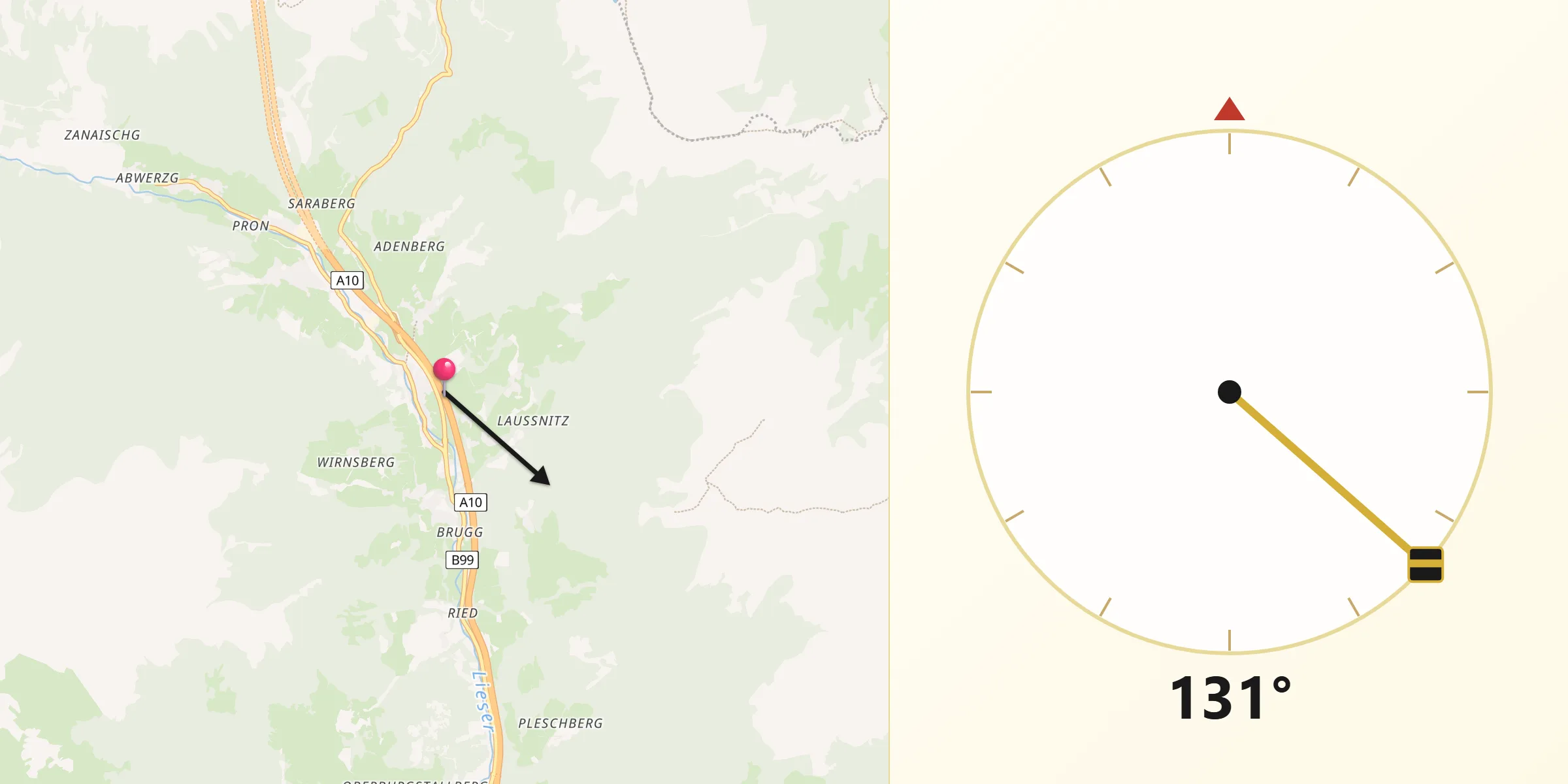 Qibla-Richtung von Rennweg am Katschberg