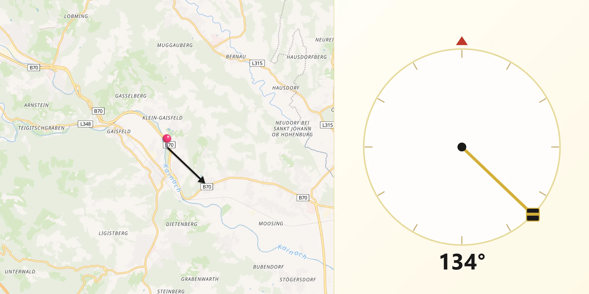 Qibla-Richtung von Krottendorf bei Ligist