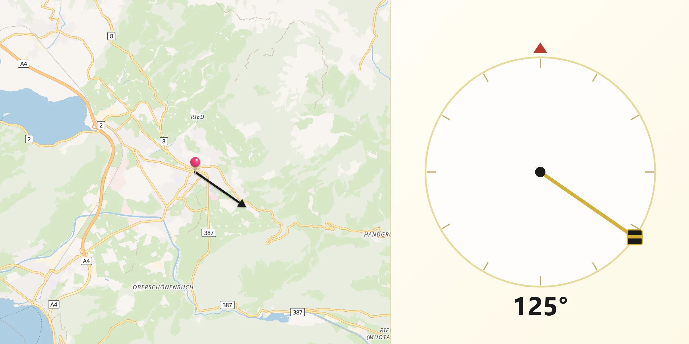 Direction vers la Qibla depuis Schwytz