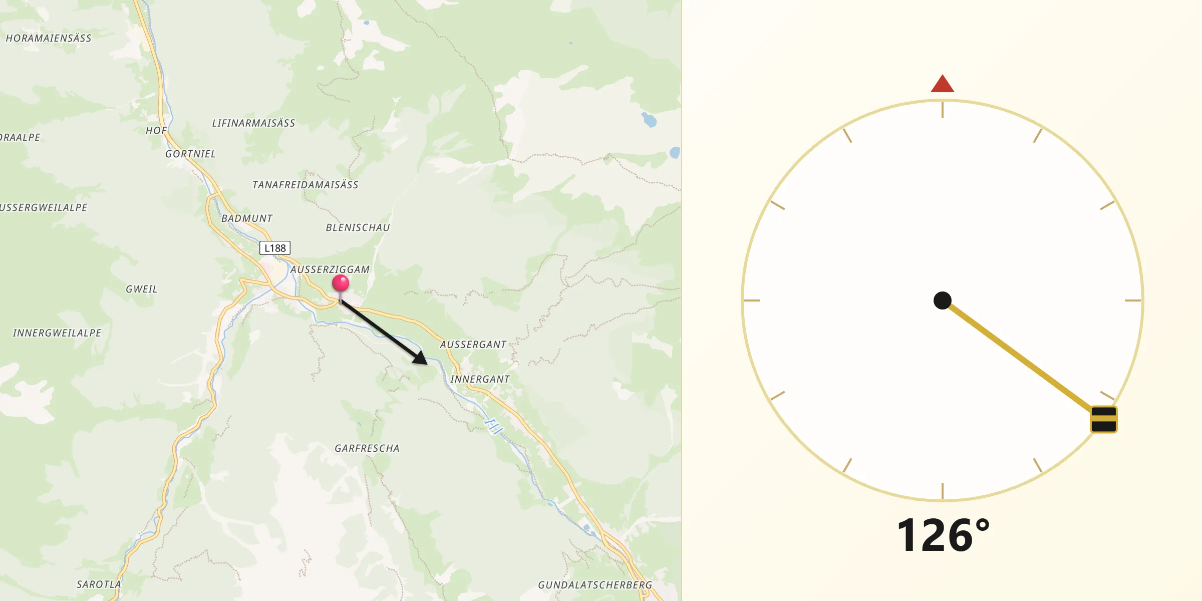 Qibla-Richtung von Sankt Gallenkirch