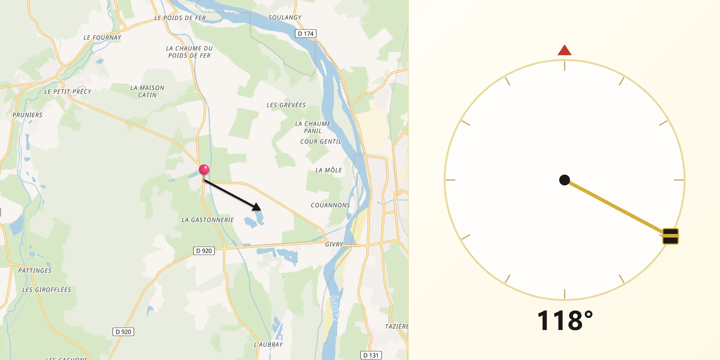 Direction vers la Qibla depuis Cours-les-Barres