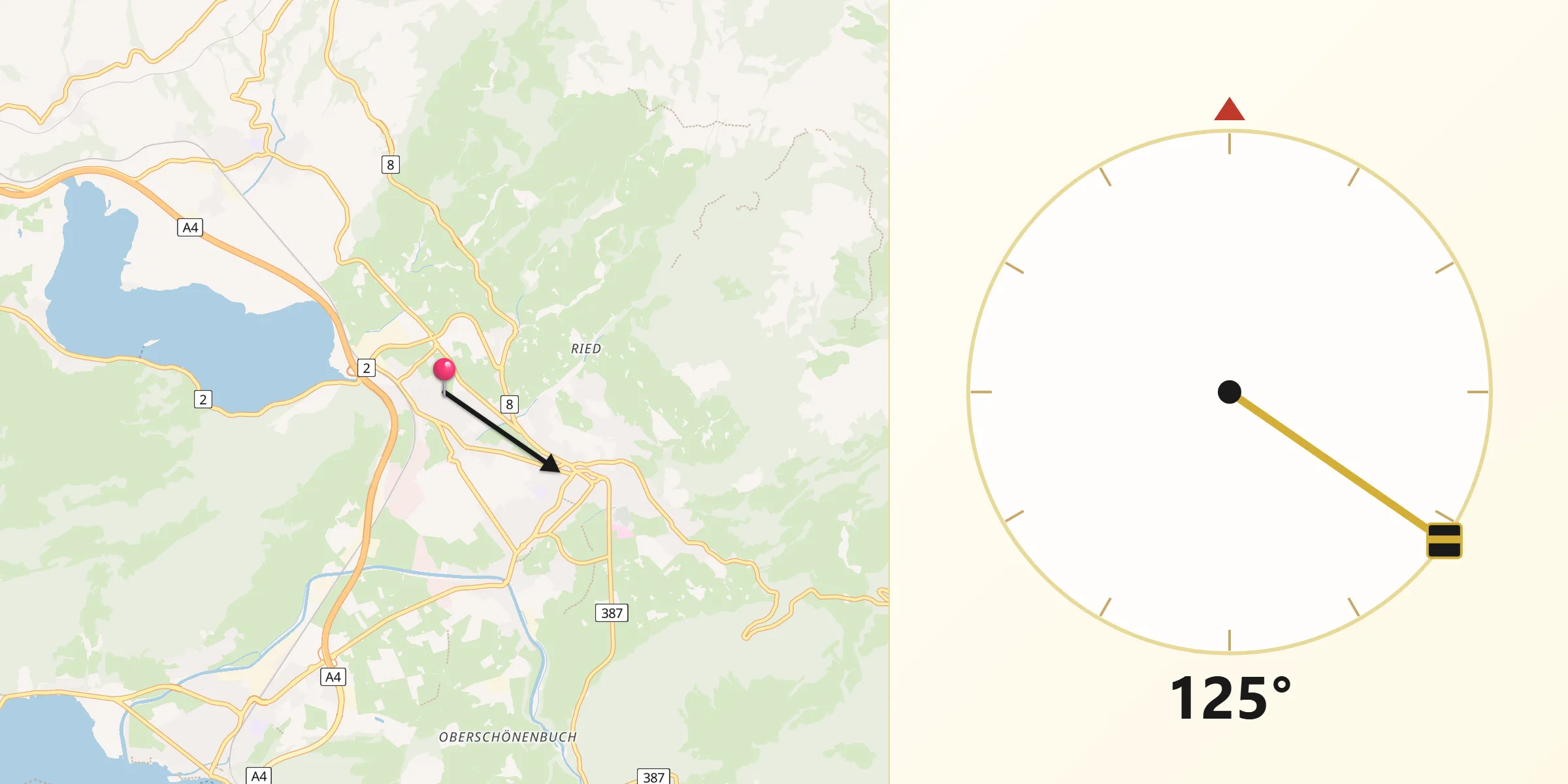 Qibla-Richtung von Bezirk Schwyz