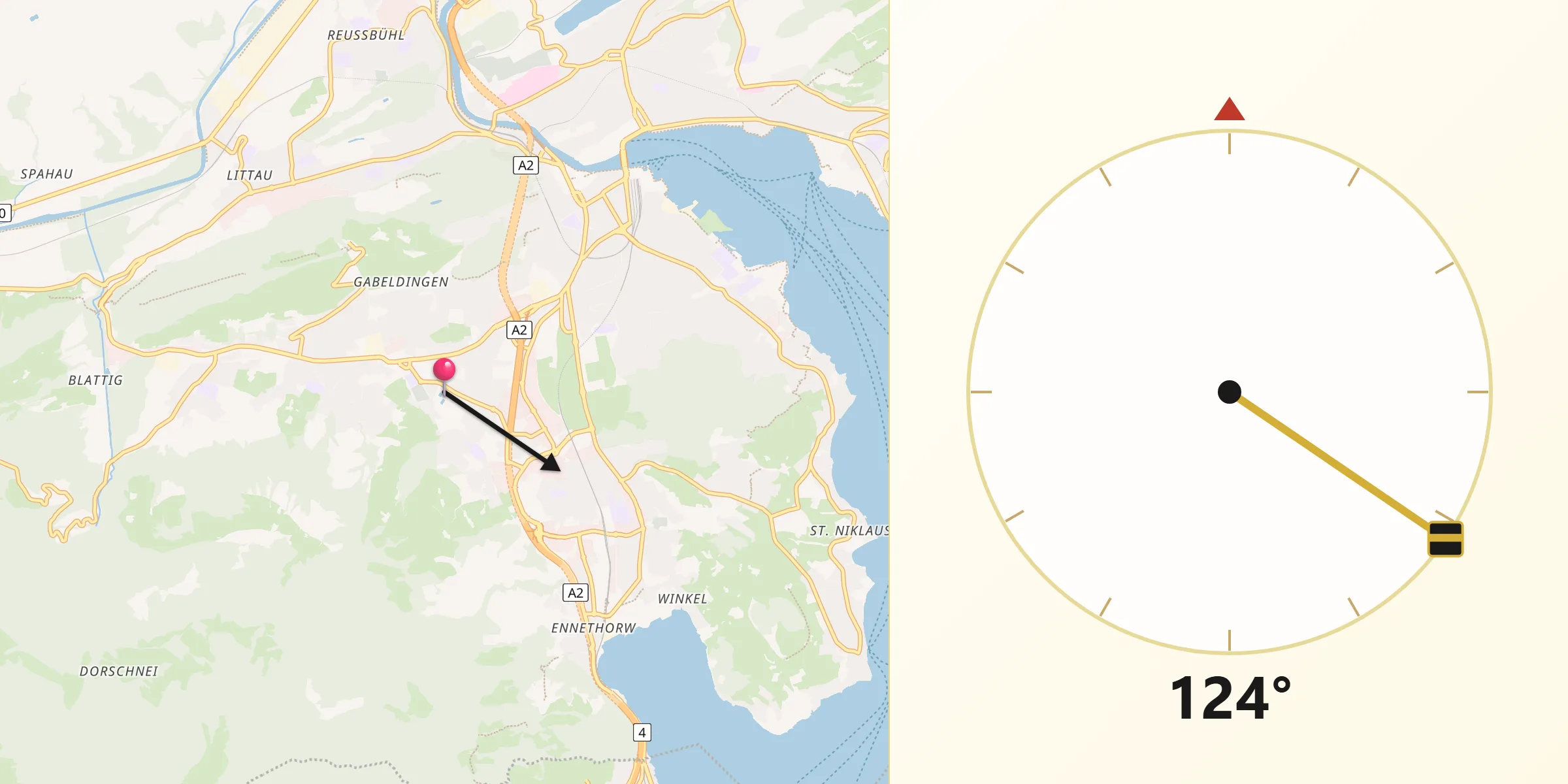 Direction vers la Qibla depuis Kriens