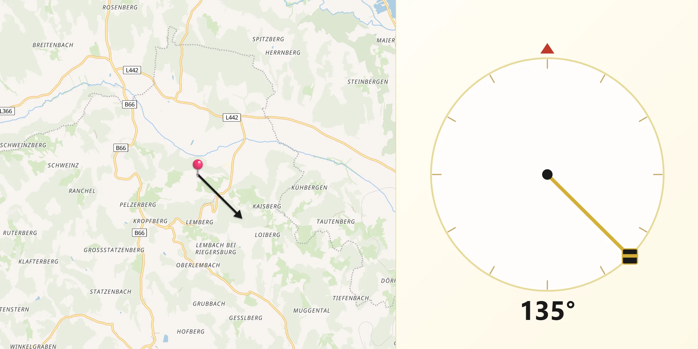 Qibla-Richtung von Breitenfeld an der Rittschein