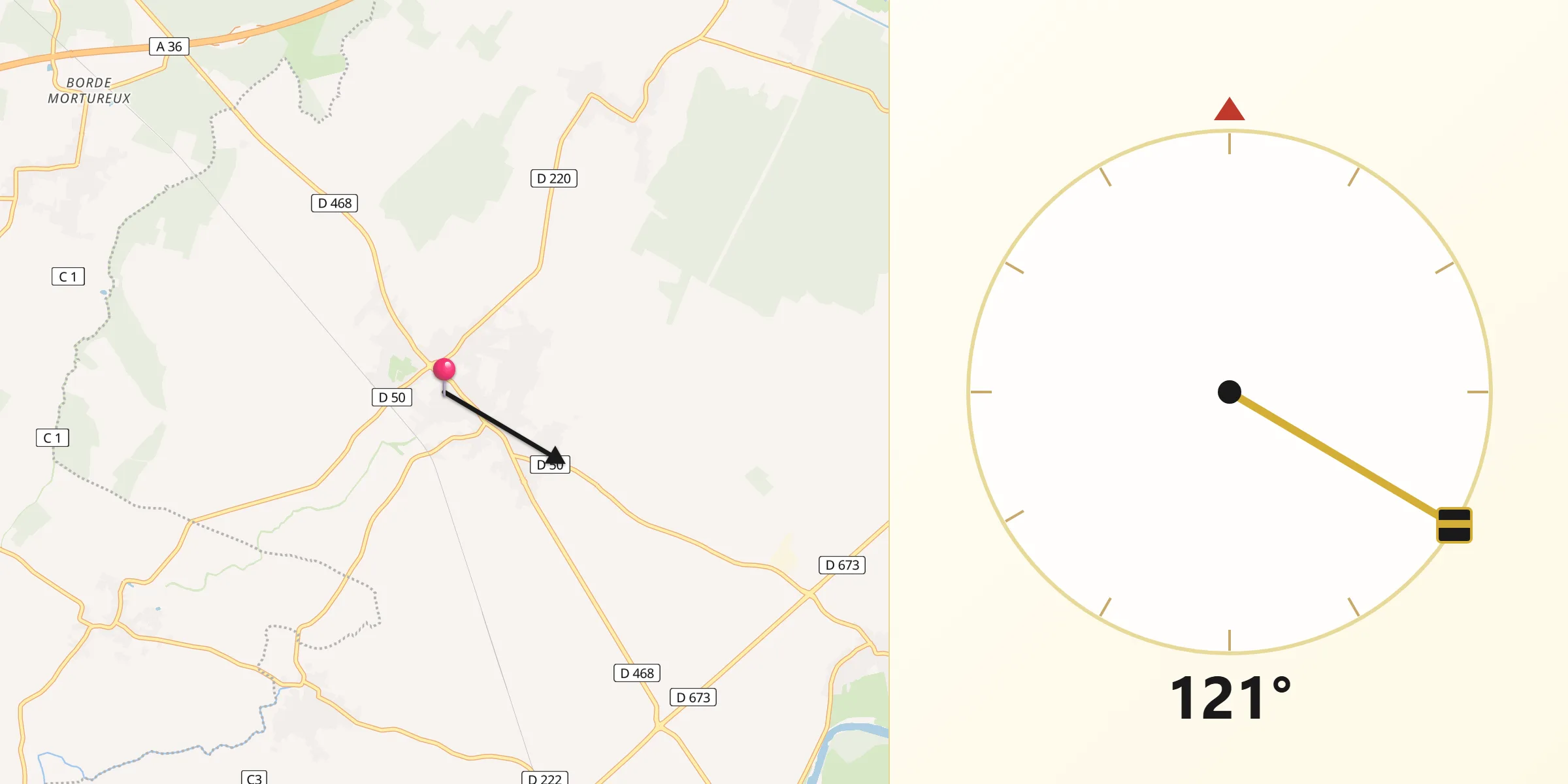 Direction vers la Qibla depuis Saint-Aubin