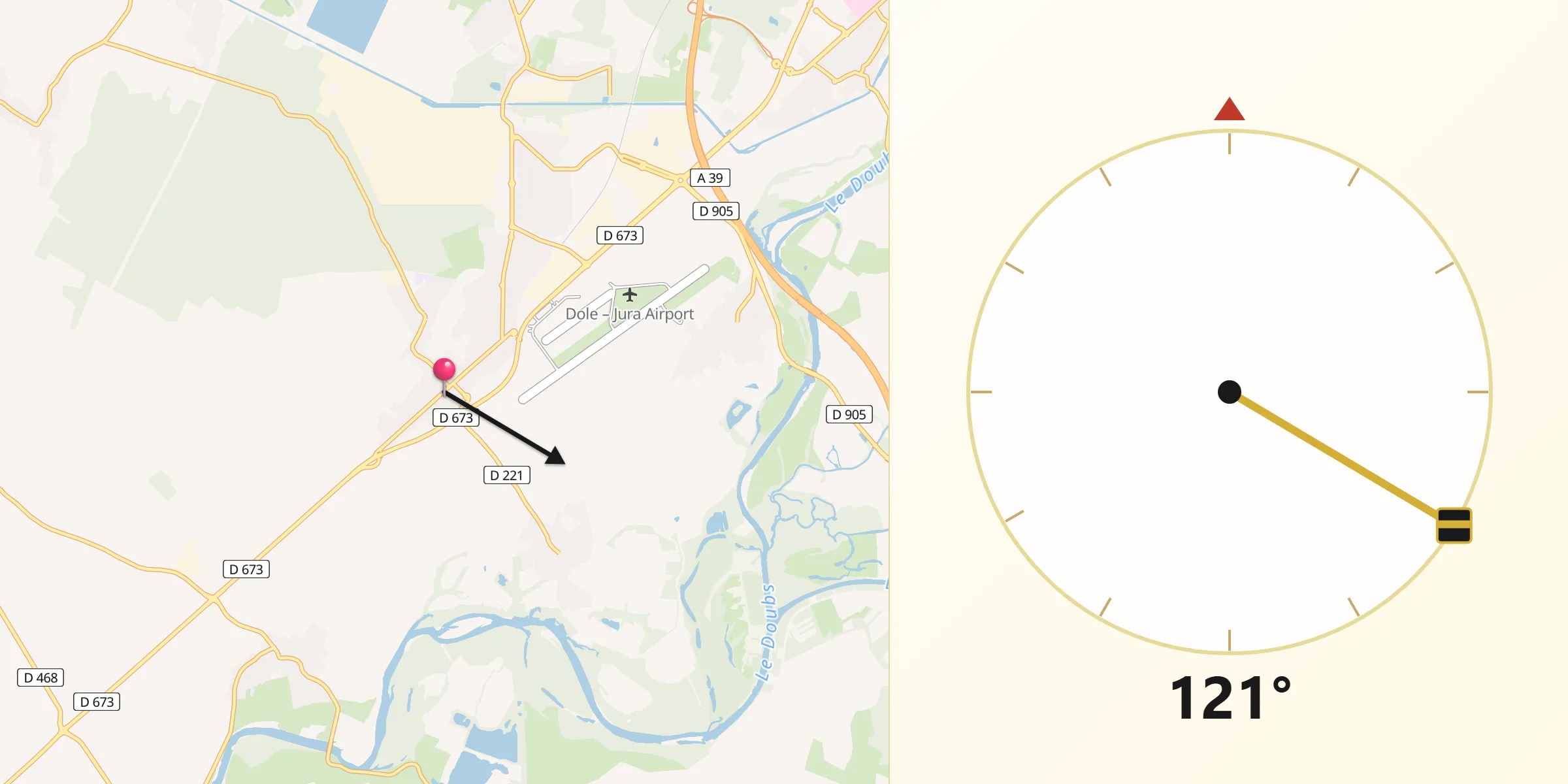 Direction vers la Qibla depuis Tavaux