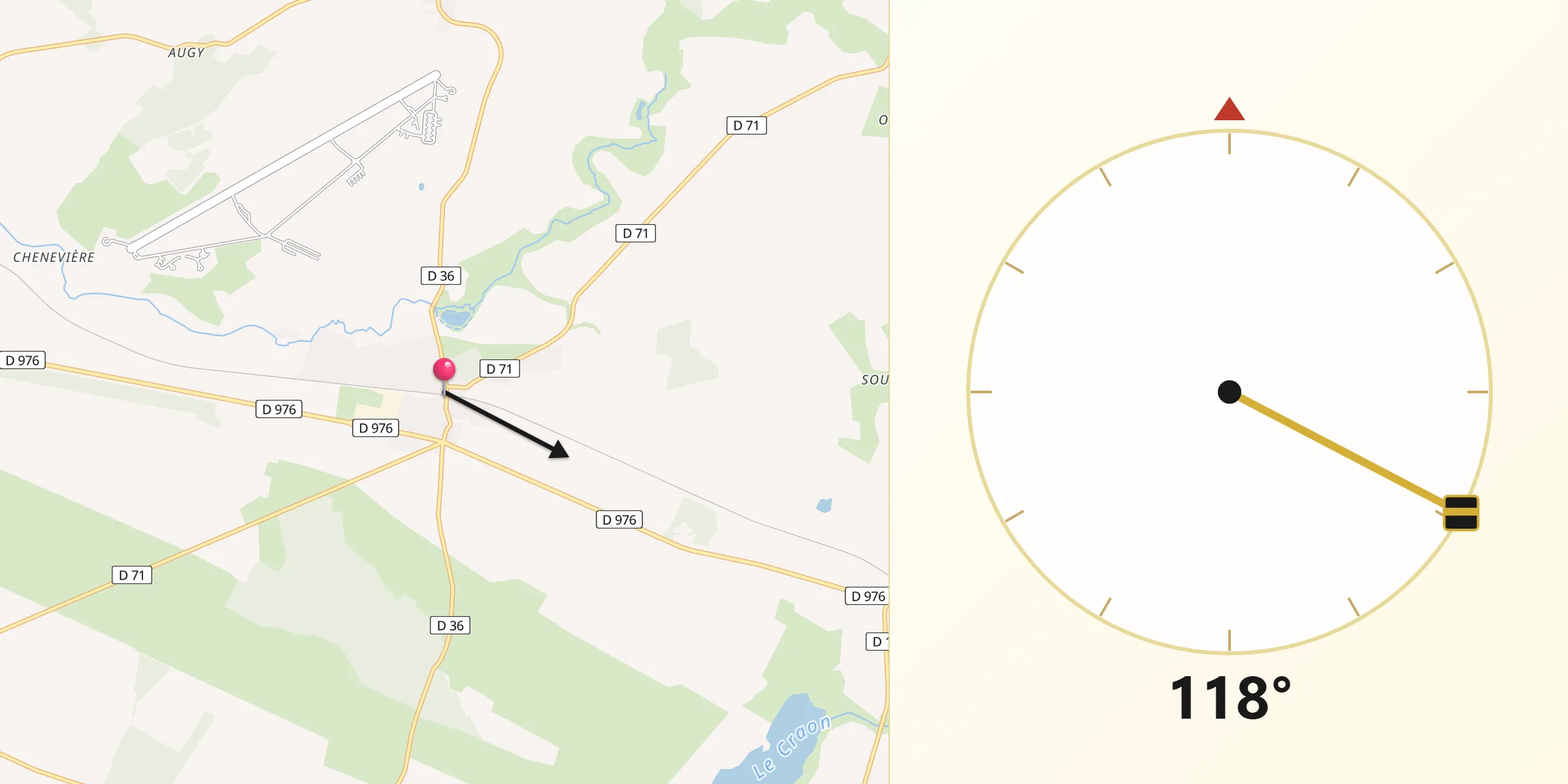 Direction vers la Qibla depuis Avord