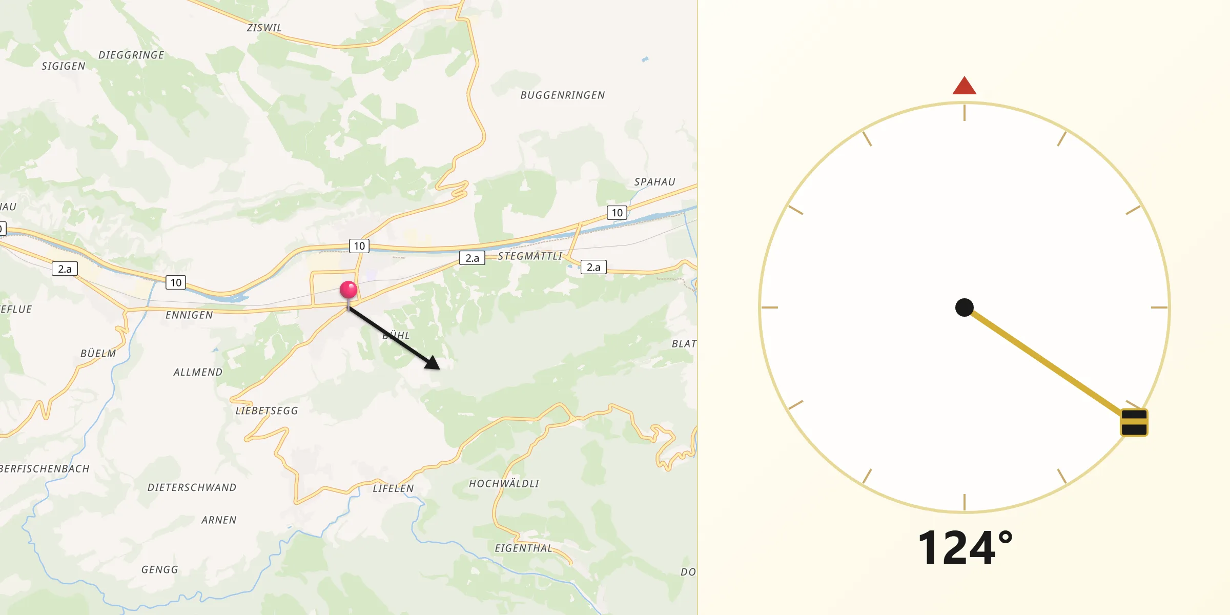 Direction vers la Qibla depuis Malters