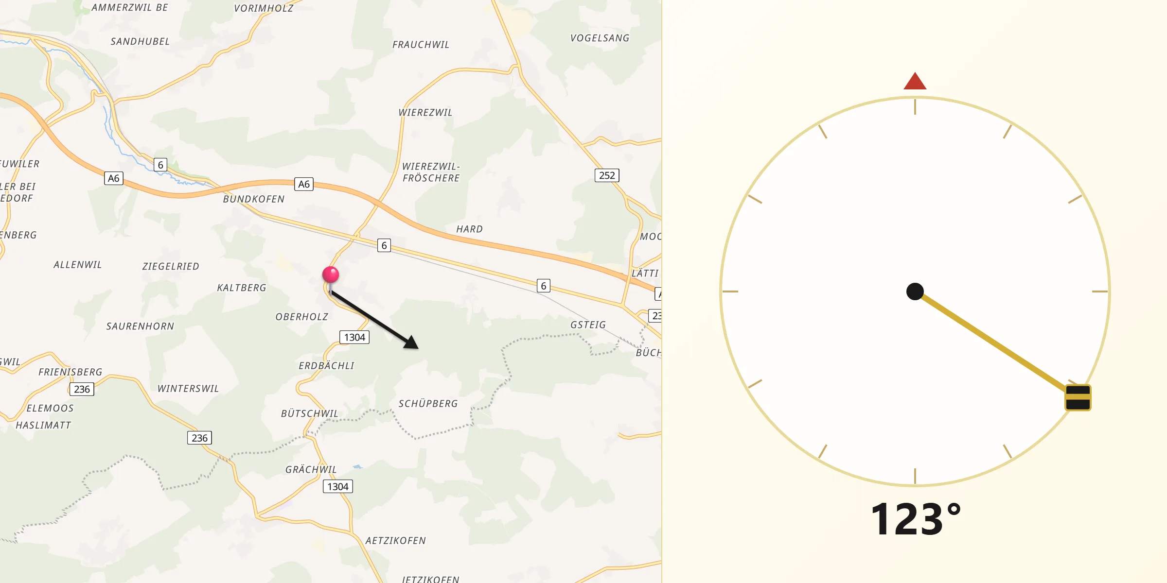 Direzione della Qibla da Schüpfen